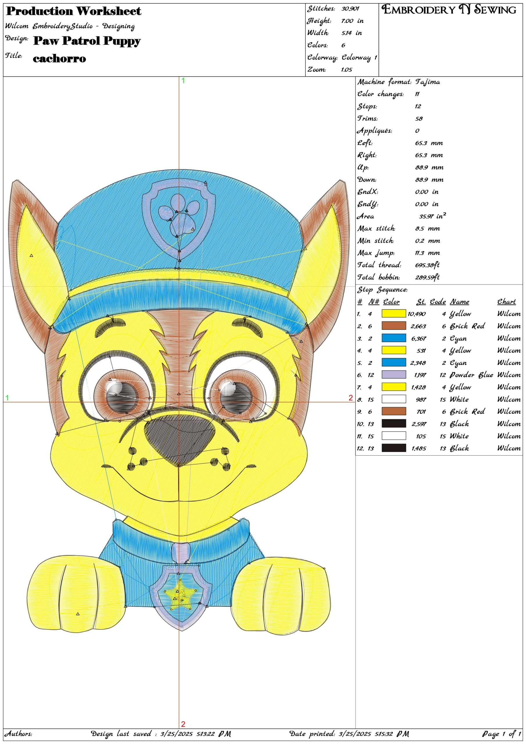 Paw Patrol Puppy- Elegant embroidery design file - instant download — view 3
