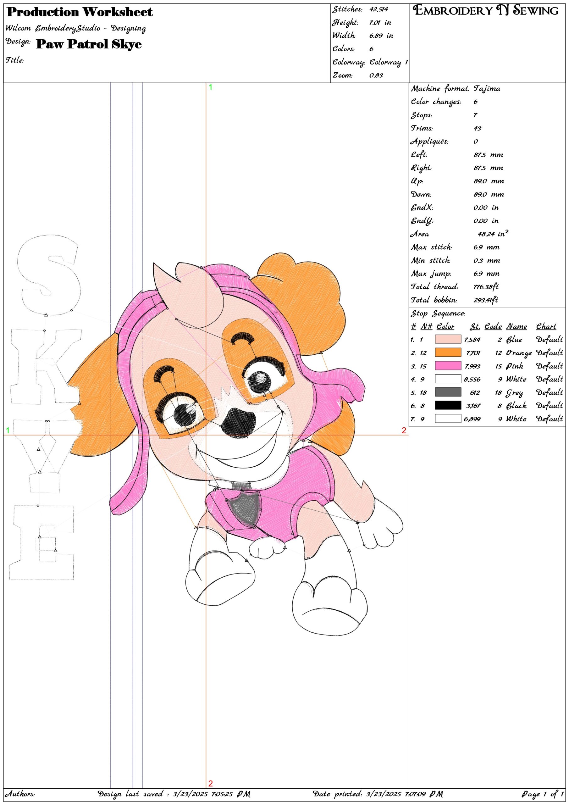 Paw Patrol Skye- Elegant embroidery design file - instant download — view 3