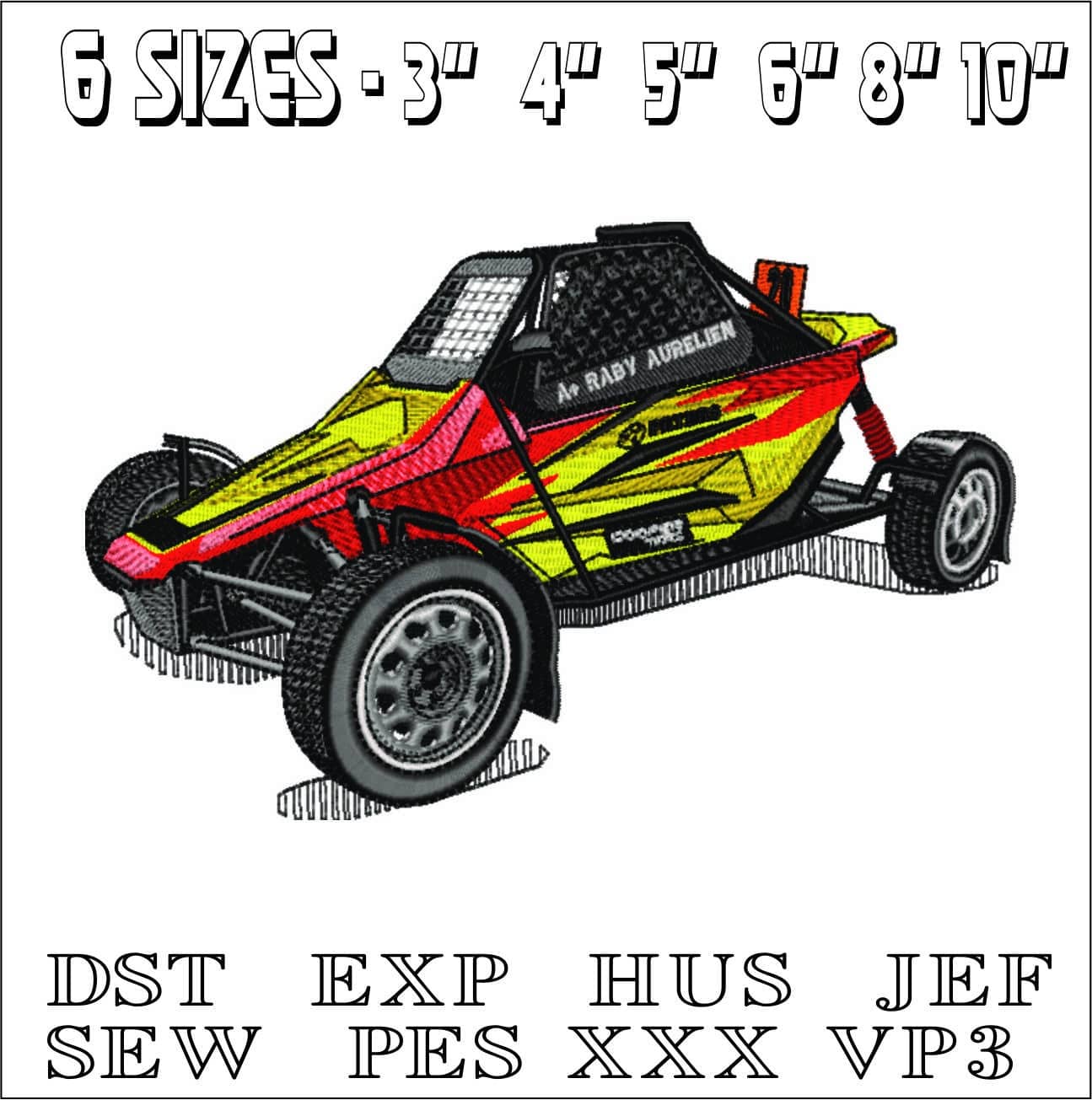 Racing Dune Buggy- Elegant embroidery design file - instant download — view 2