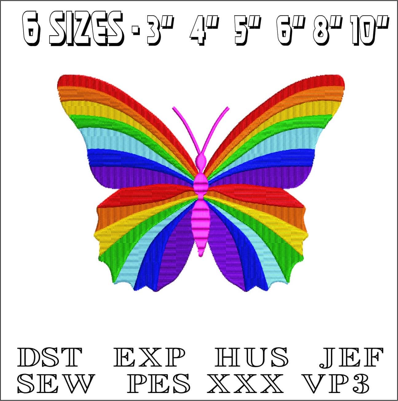 Rainbow Butterfly- Elegant embroidery design file - instant download — view 2