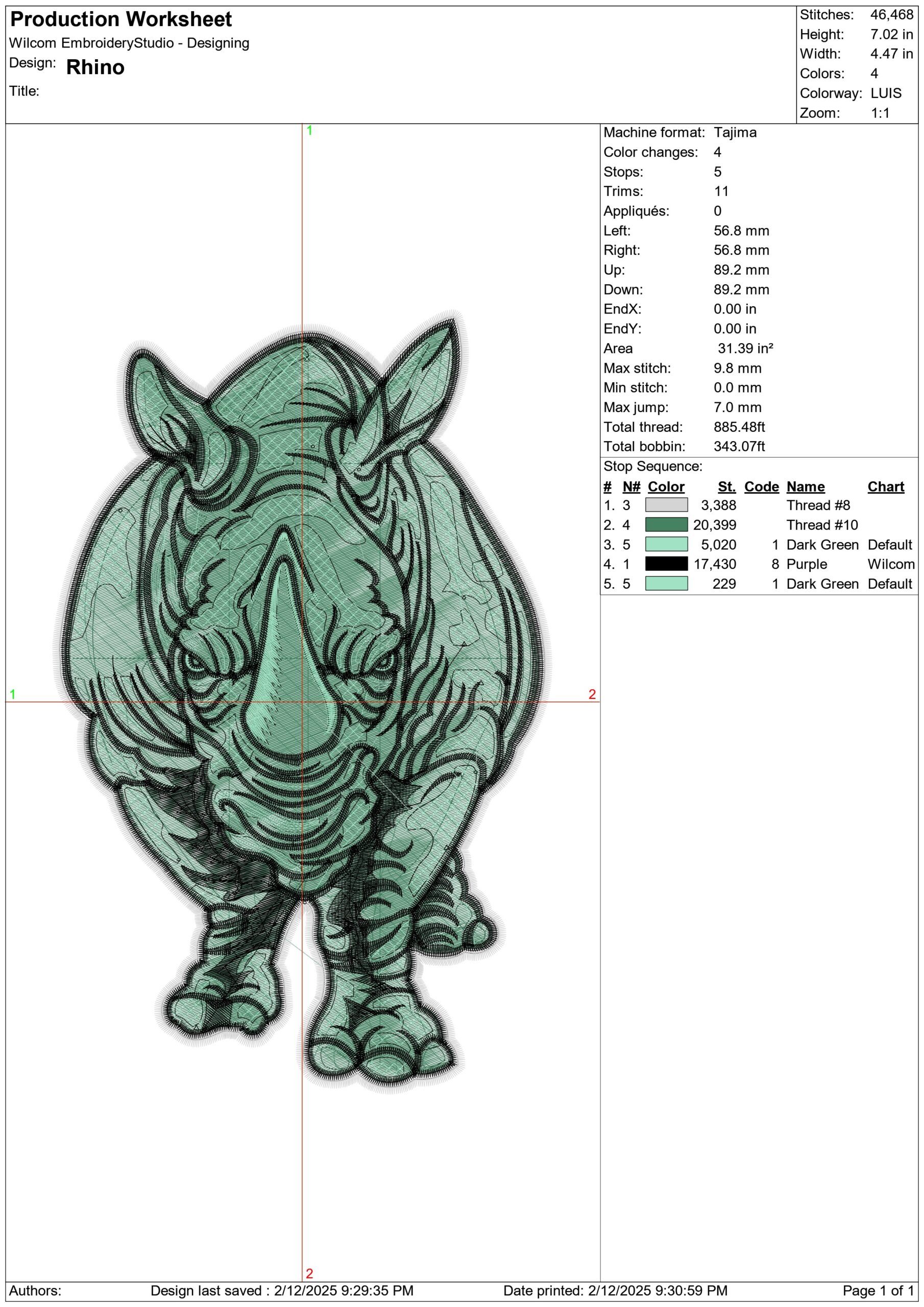 Rhino- Elegant embroidery design file - instant download — view 3