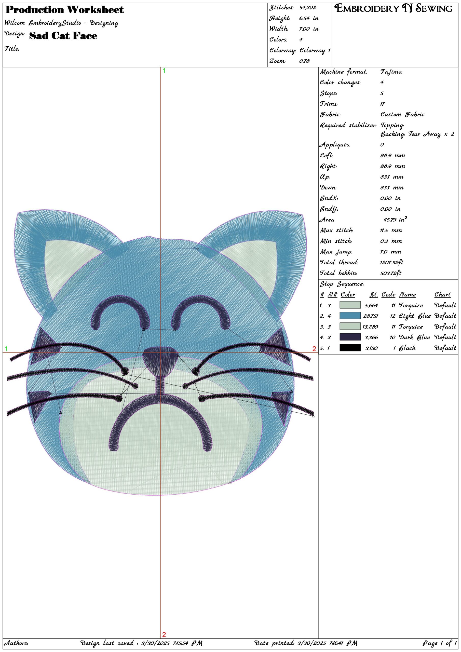 Sad Cat Face- Elegant embroidery design file - instant download — view 3