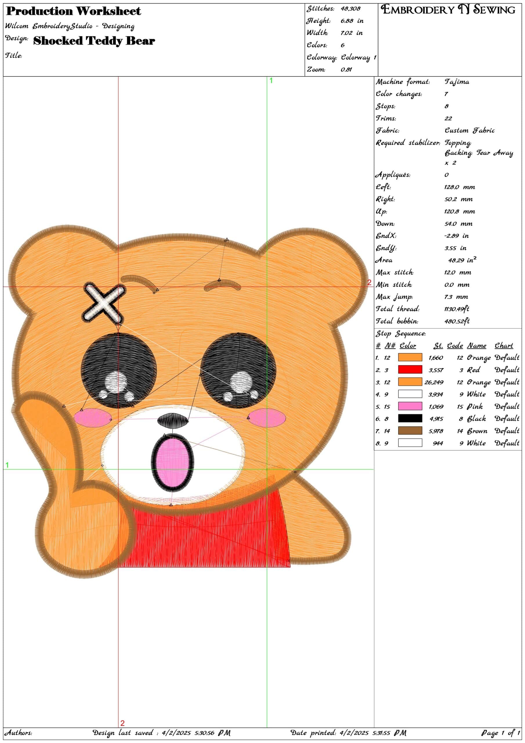 Shocked Teddy Bear- Elegant embroidery design file - instant download — view 3