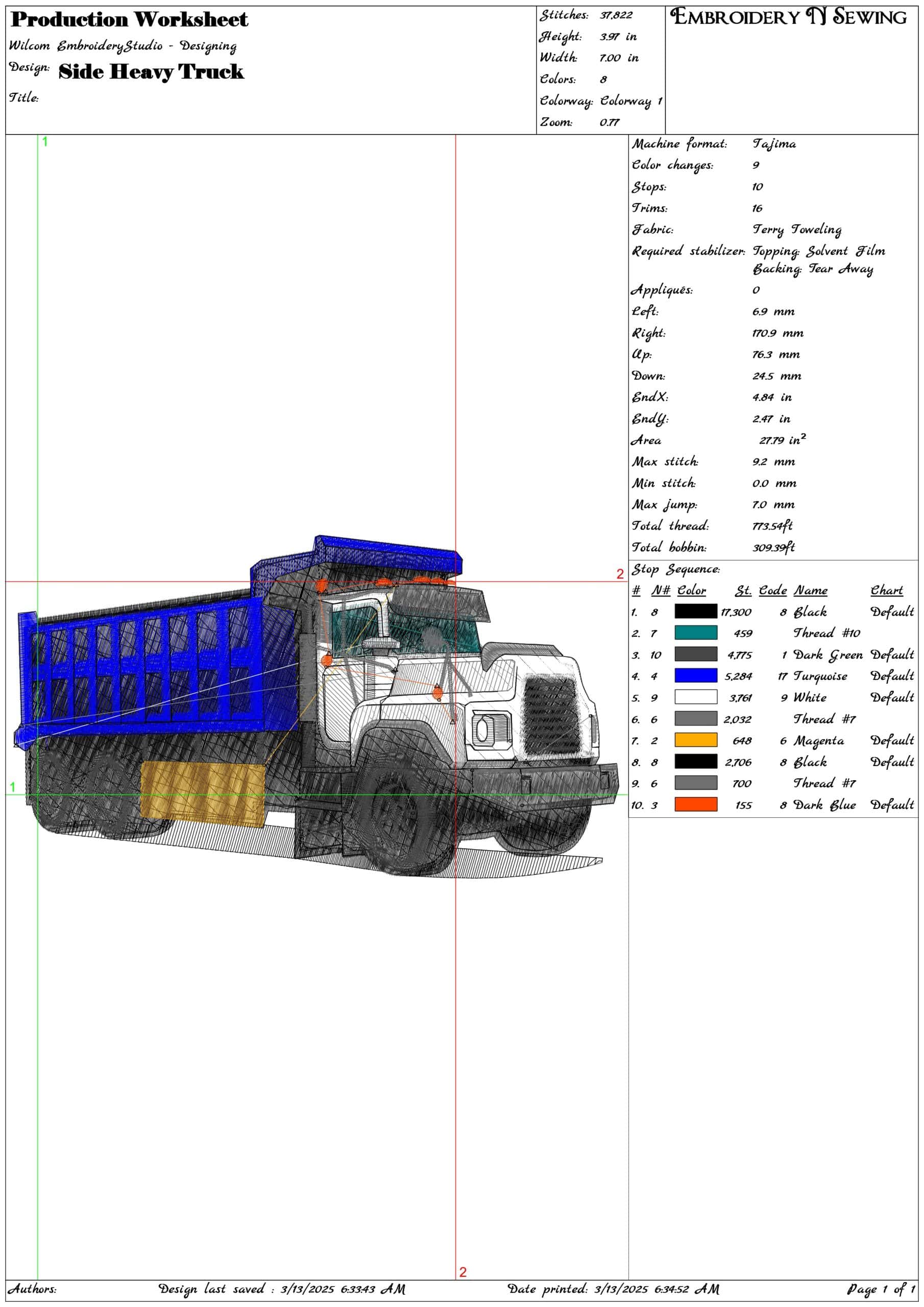 Side Heavy Truck- Elegant embroidery design file - instant download — view 3