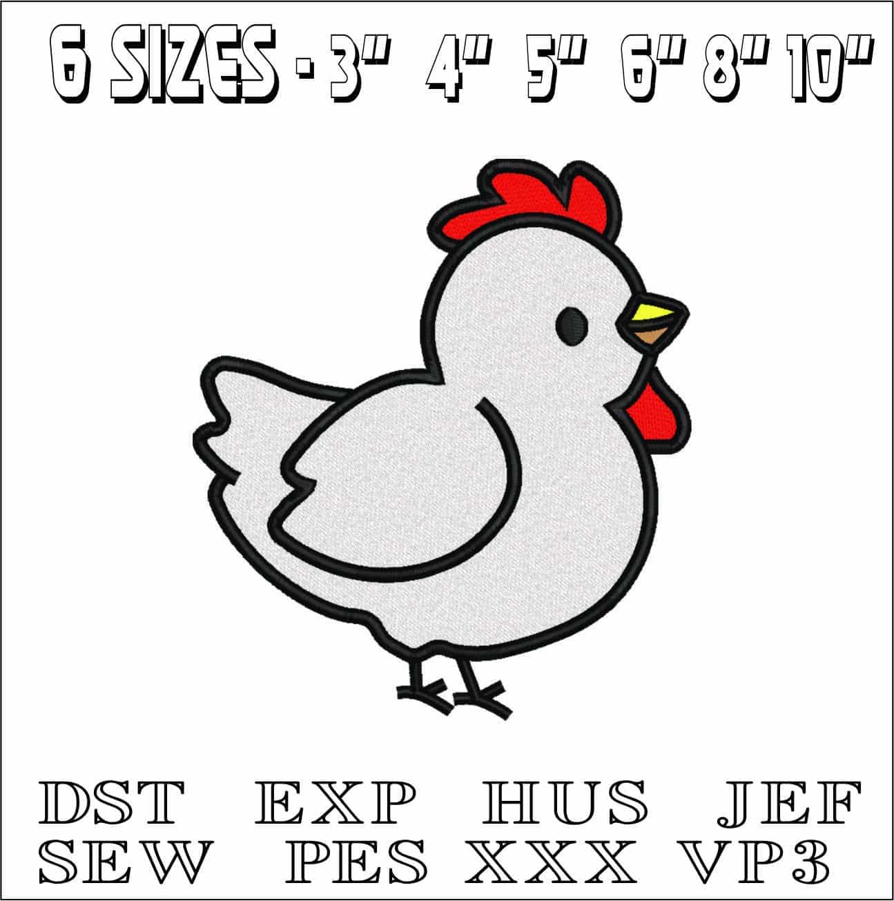 Simple White Chicken- Elegant embroidery design file - instant download — view 2