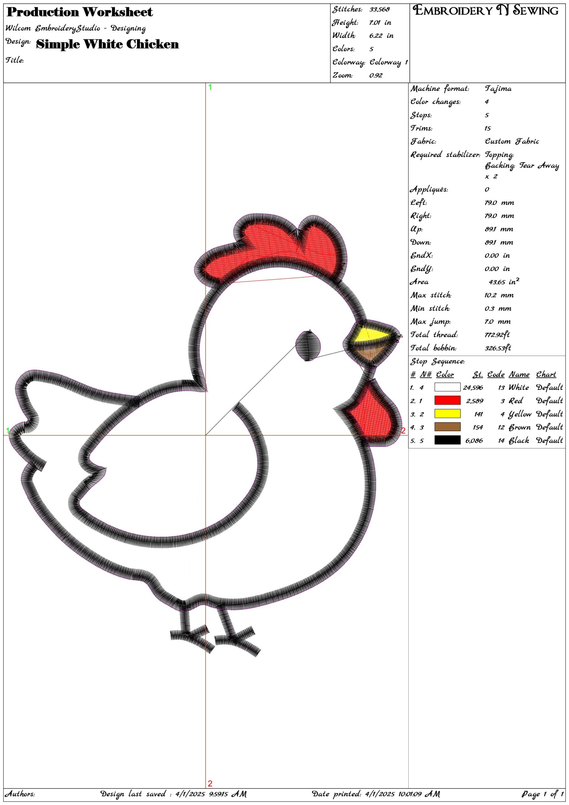 Simple White Chicken- Elegant embroidery design file - instant download — view 3