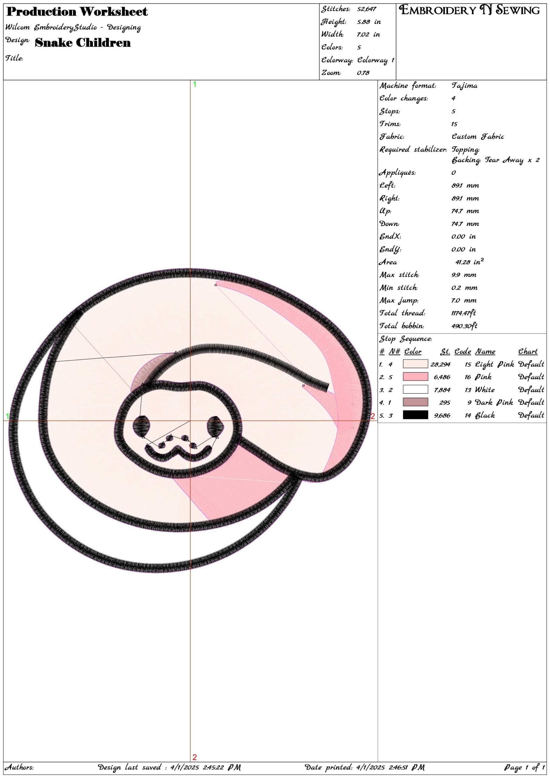 Snake Children- Elegant embroidery design file - instant download — view 3
