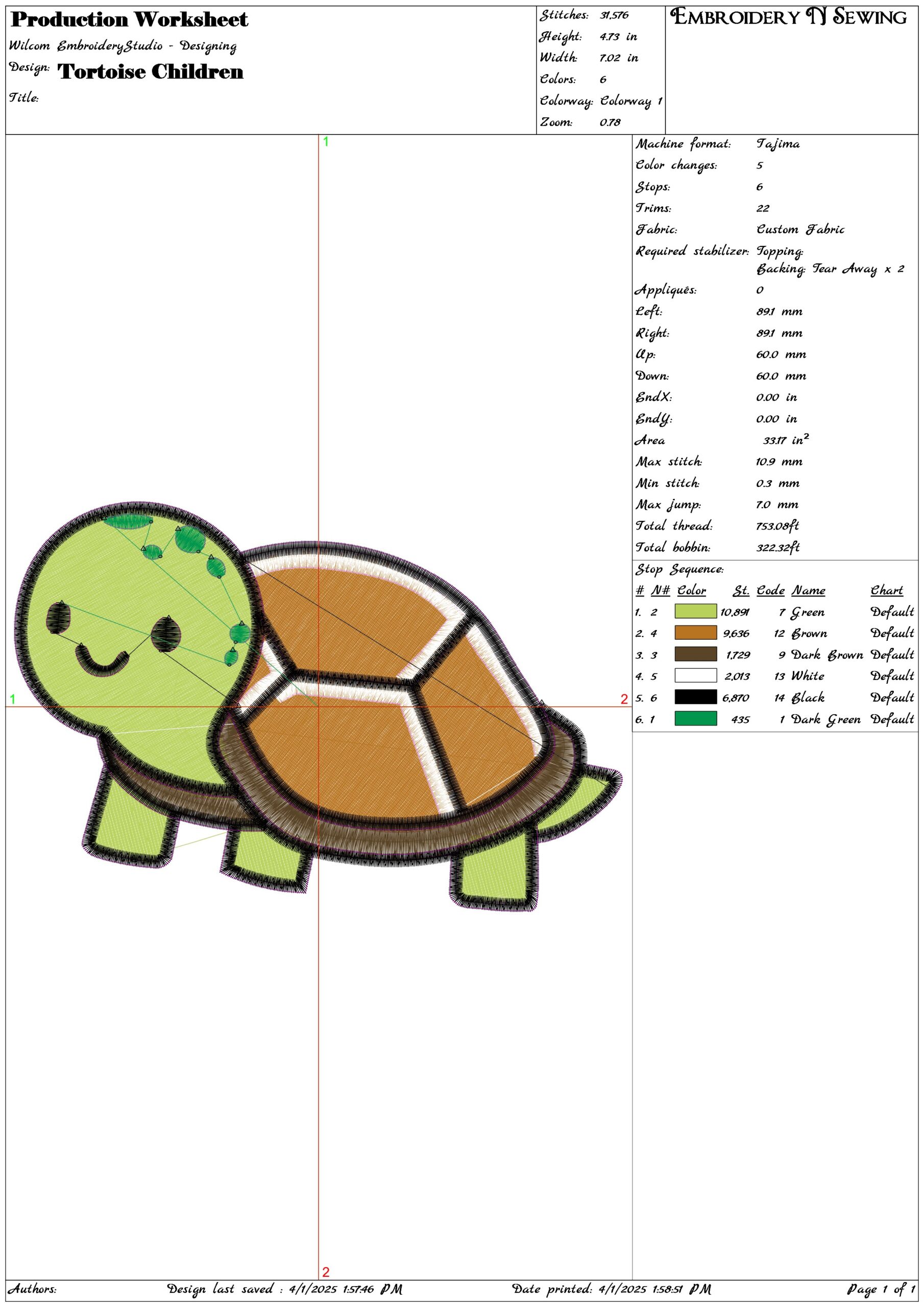 Tortoise Children- Elegant embroidery design file - instant download — view 3