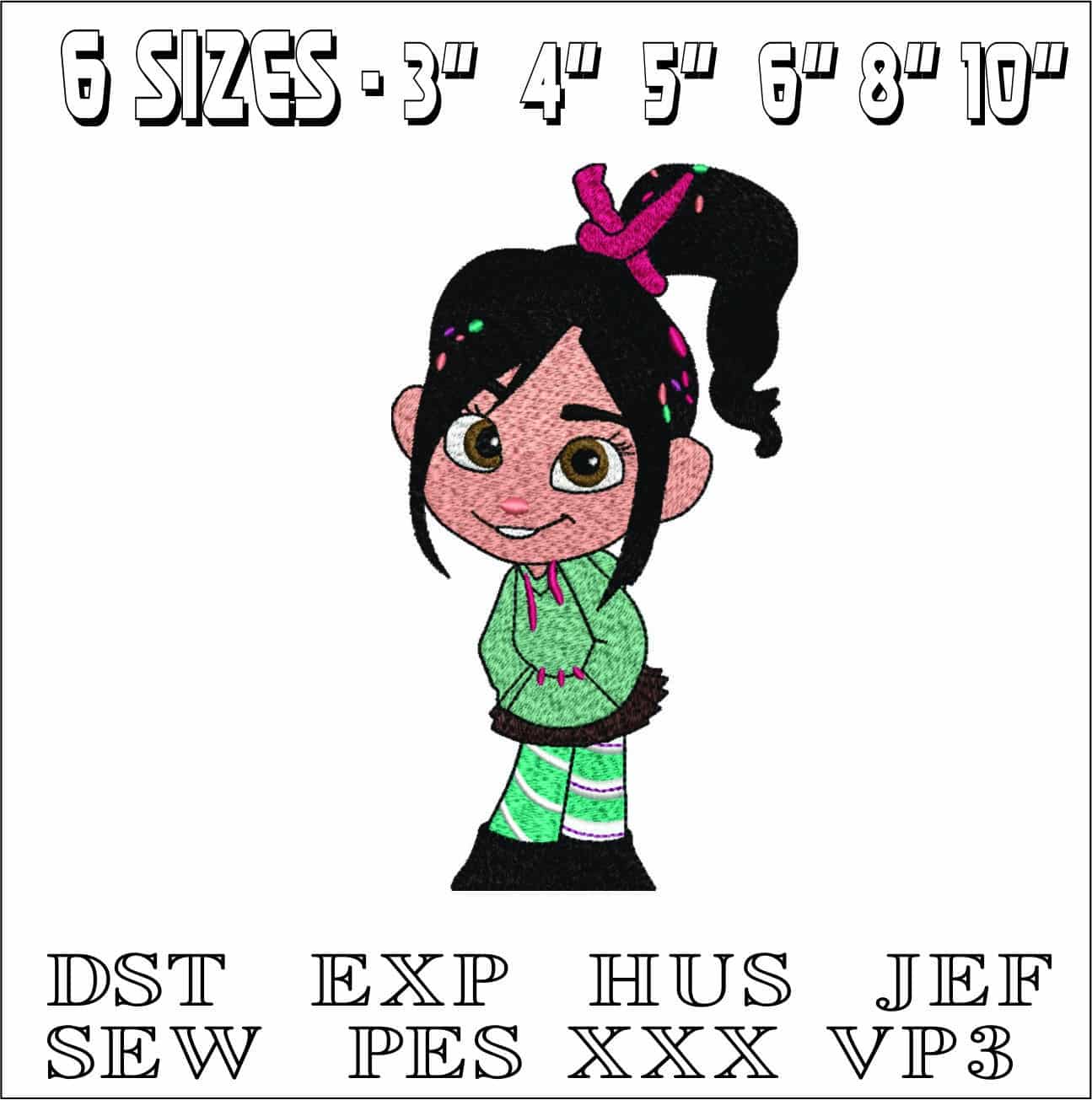 Vanellope Von Sweets - Wreck it Ralph- Elegant embroidery design file - instant download — view 2