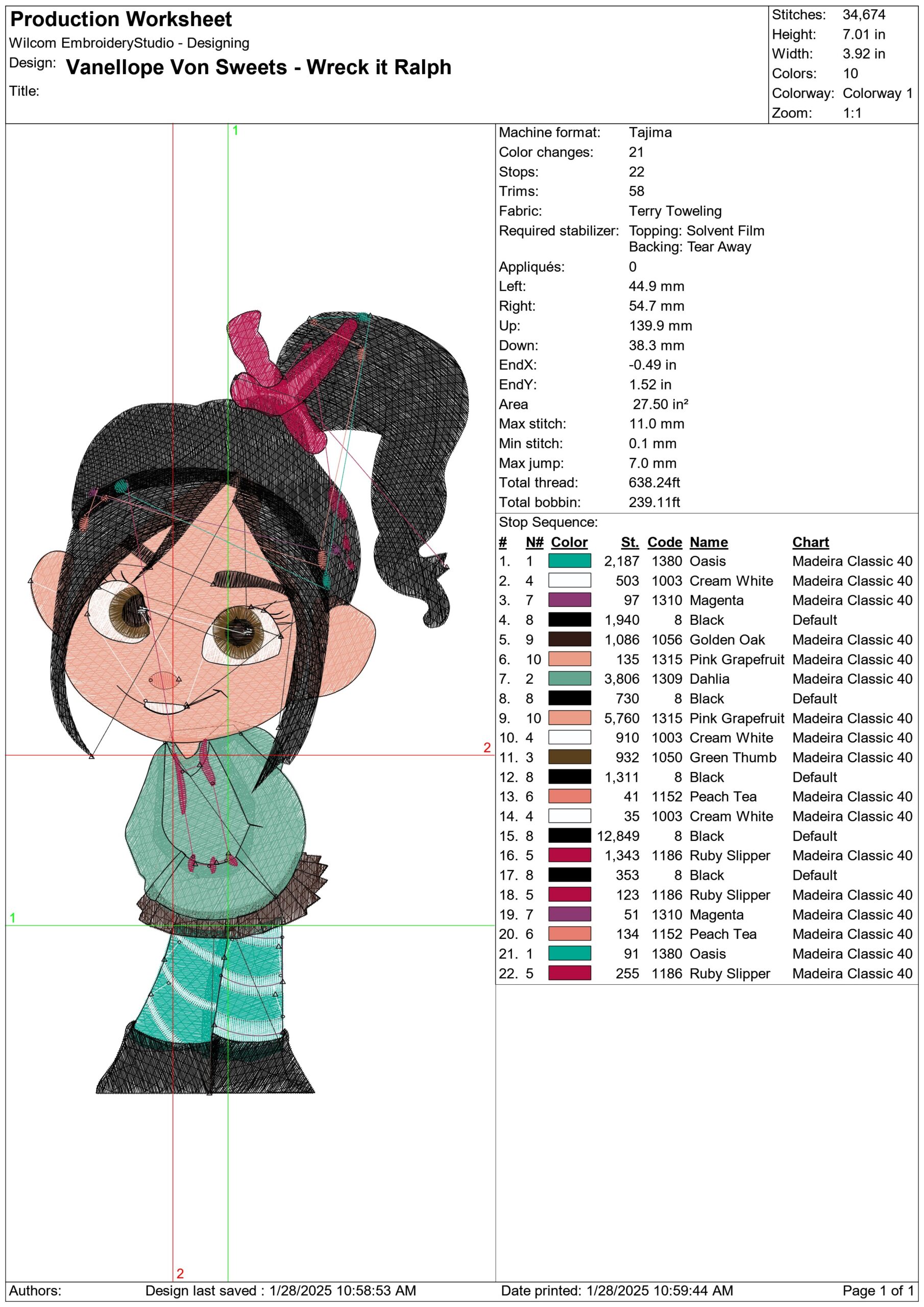 Vanellope Von Sweets - Wreck it Ralph- Elegant embroidery design file - instant download — view 3