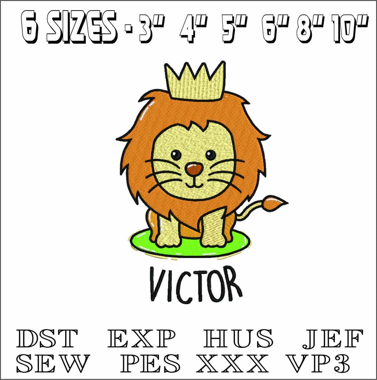 Victor the Lion- Elegant embroidery design file - instant download — view 2