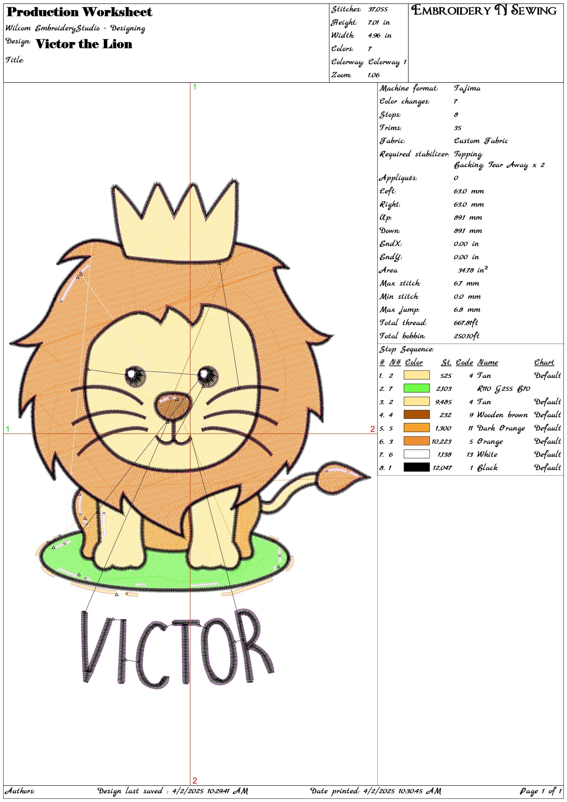Victor the Lion- Elegant embroidery design file - instant download — view 3