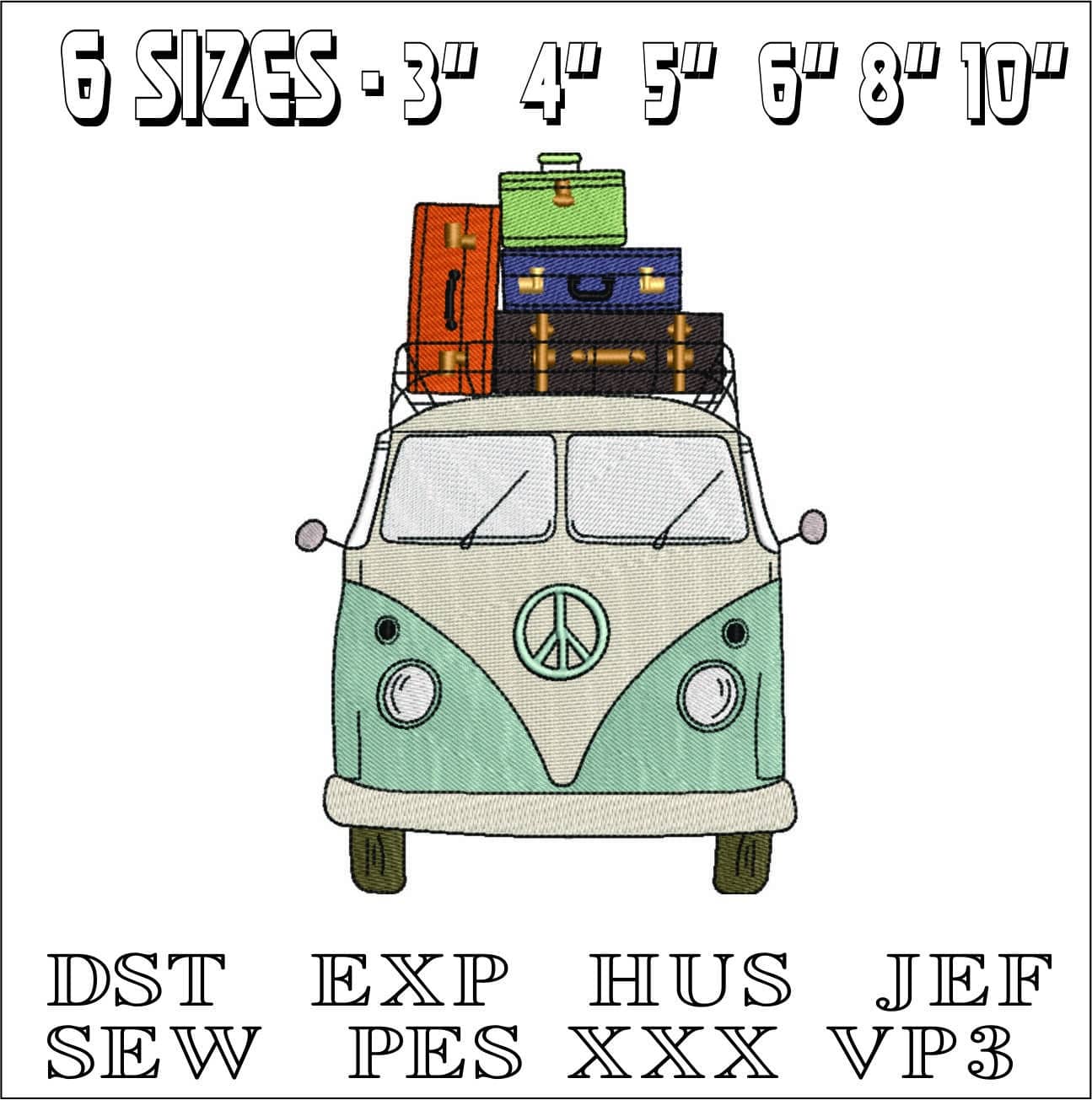 VW Camper Luggage- Elegant embroidery design file - instant download — view 2