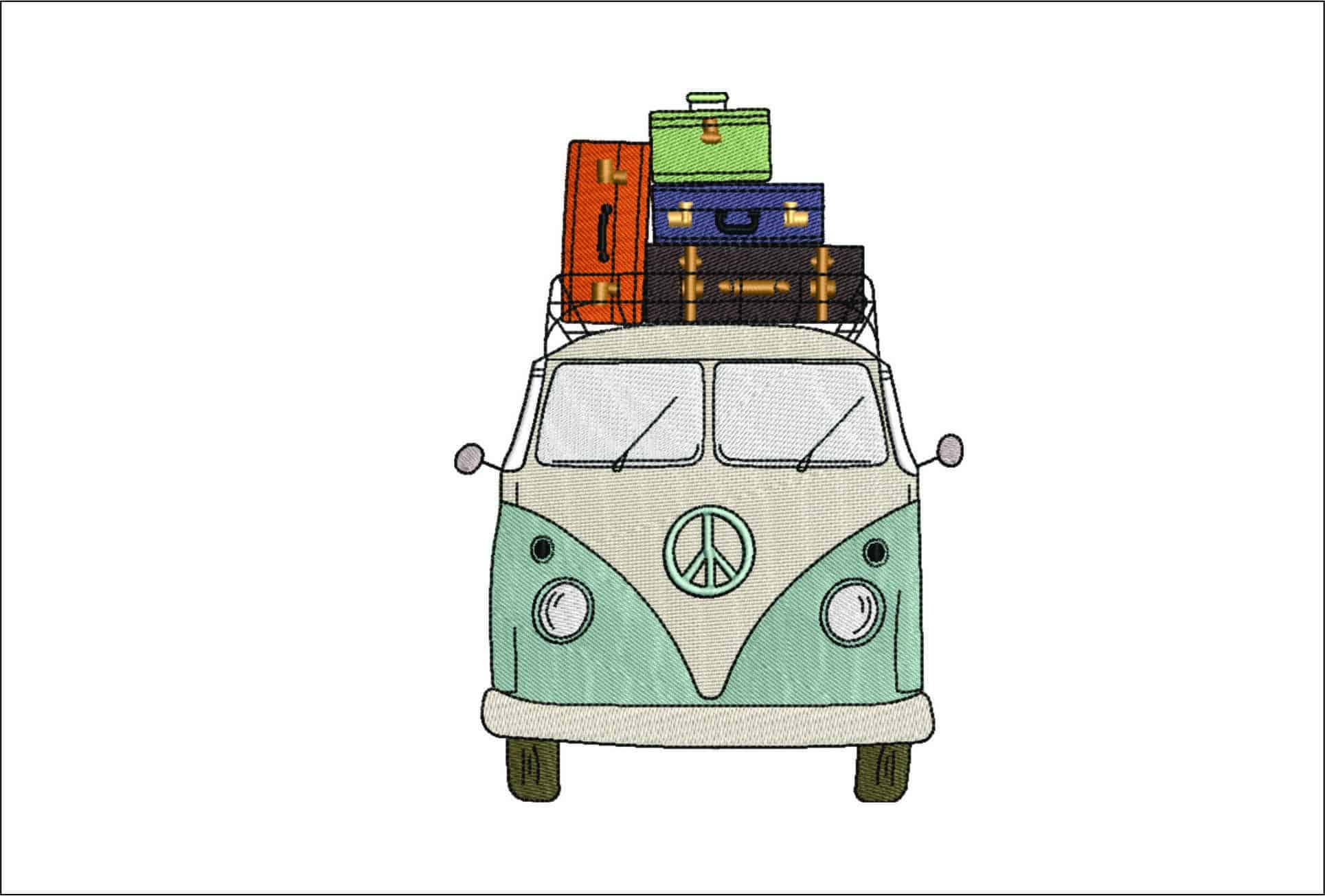 VW Camper Luggage- Elegant embroidery design file - instant download
