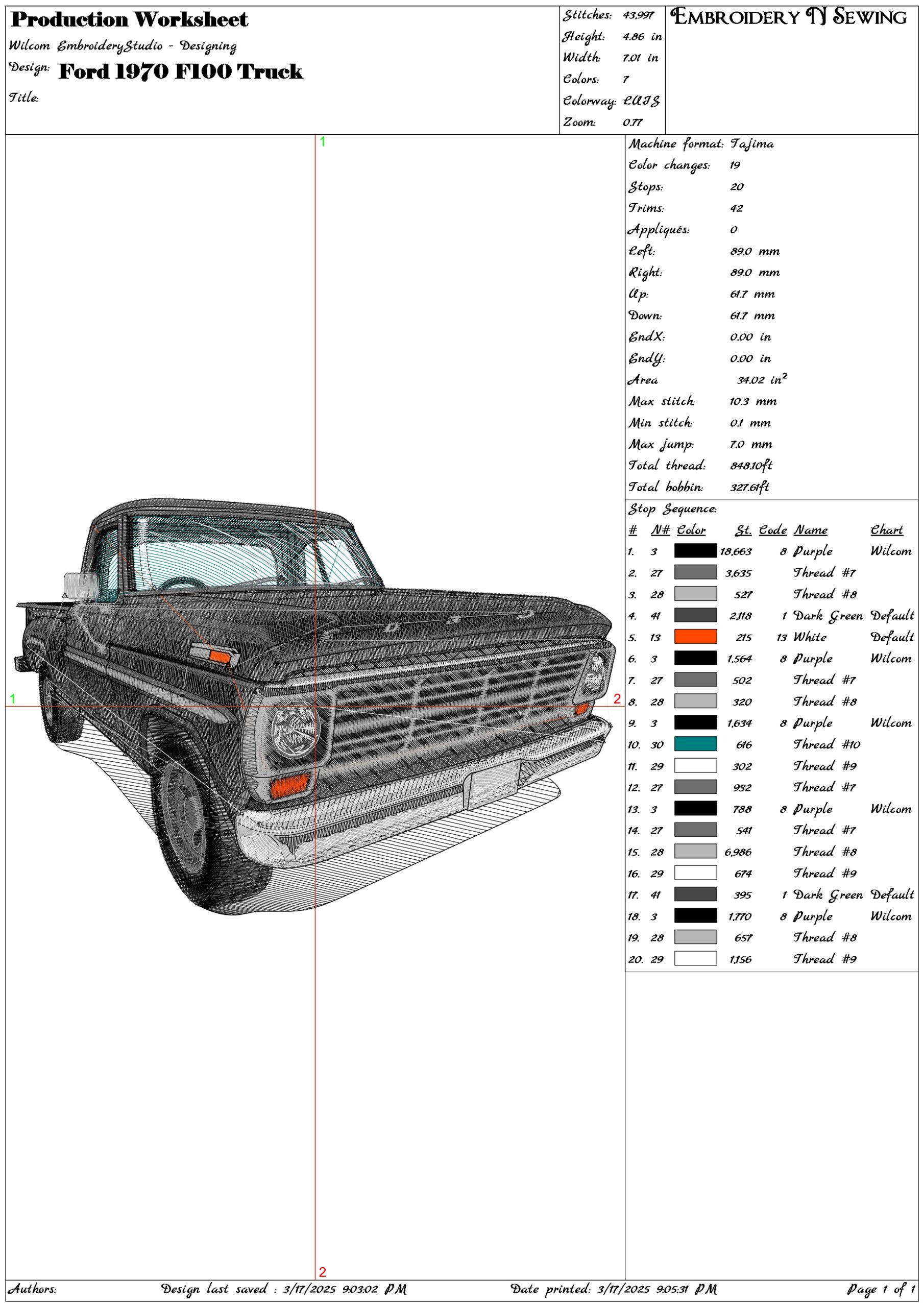 Ford 1970 F100 Truck- Elegant embroidery design file - instant download — view 3