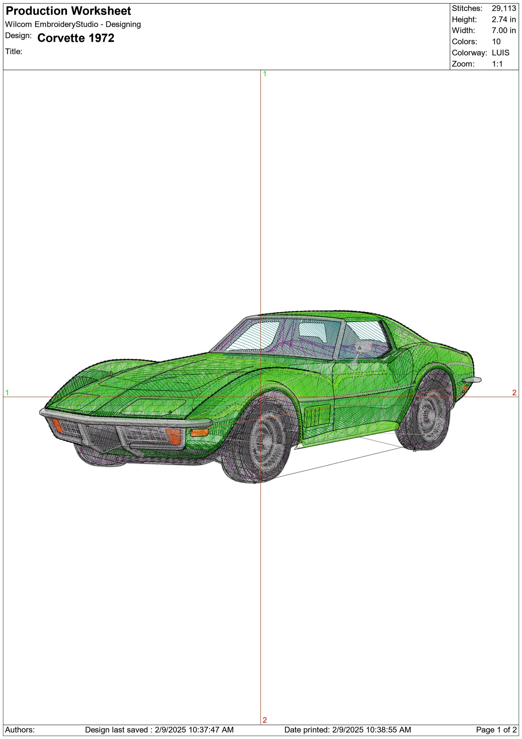 Corvette 1972- Elegant embroidery design file - instant download — view 3