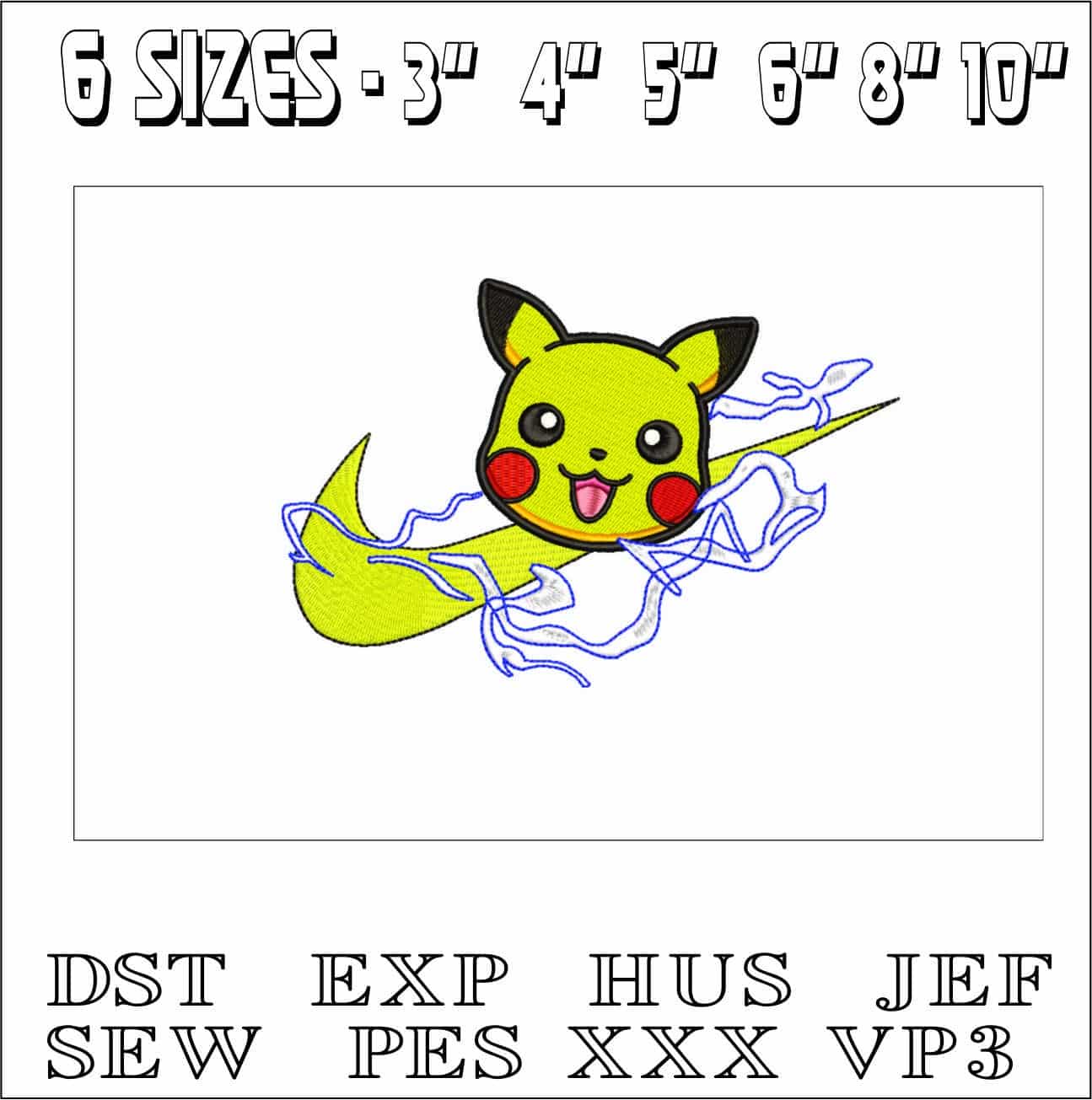 Nike Pikachua face Pokemon- Elegant embroidery design file - instant download — view 2