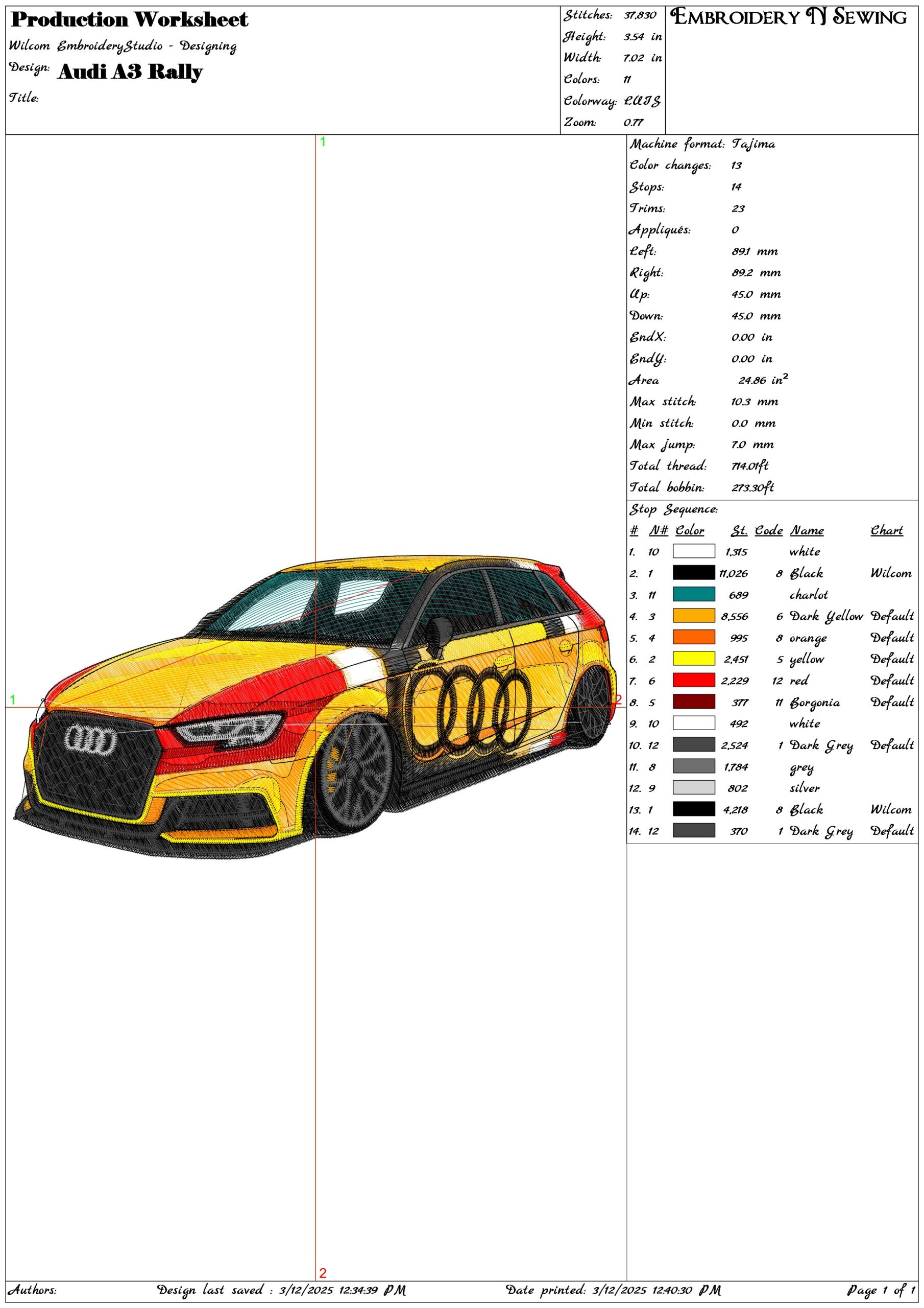 Audi A3 Rally- Elegant embroidery design file - instant download — view 3