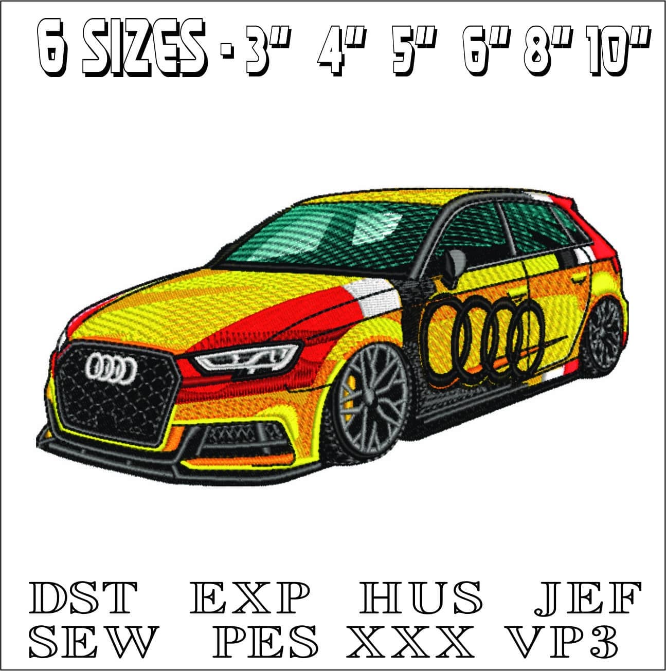 Audi A3 Rally- Elegant embroidery design file - instant download — view 2