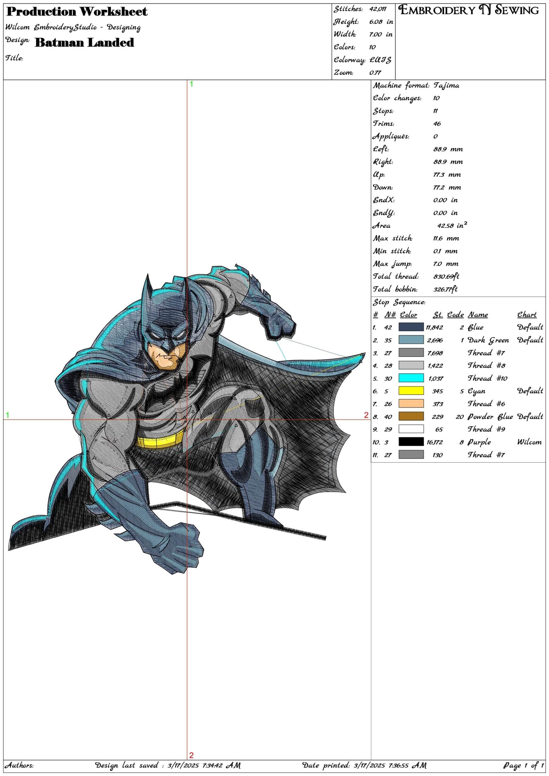 Batman Landed- Elegant embroidery design file - instant download — view 3