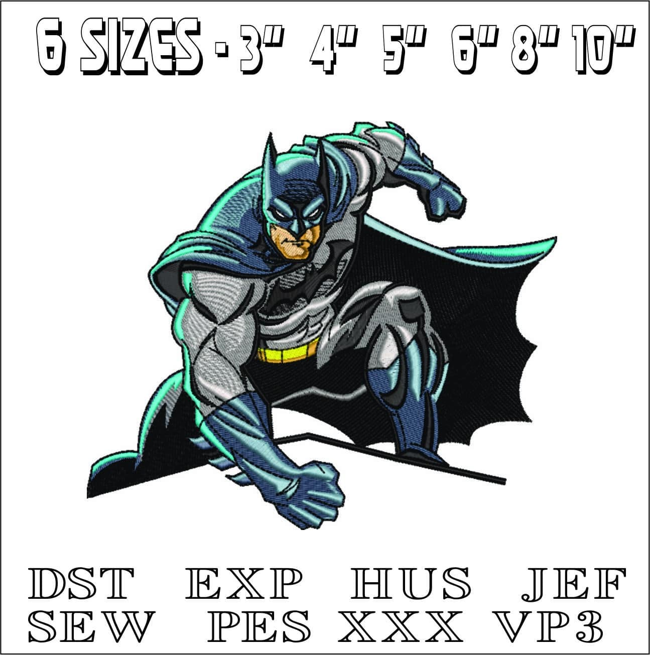 Batman Landed- Elegant embroidery design file - instant download — view 2
