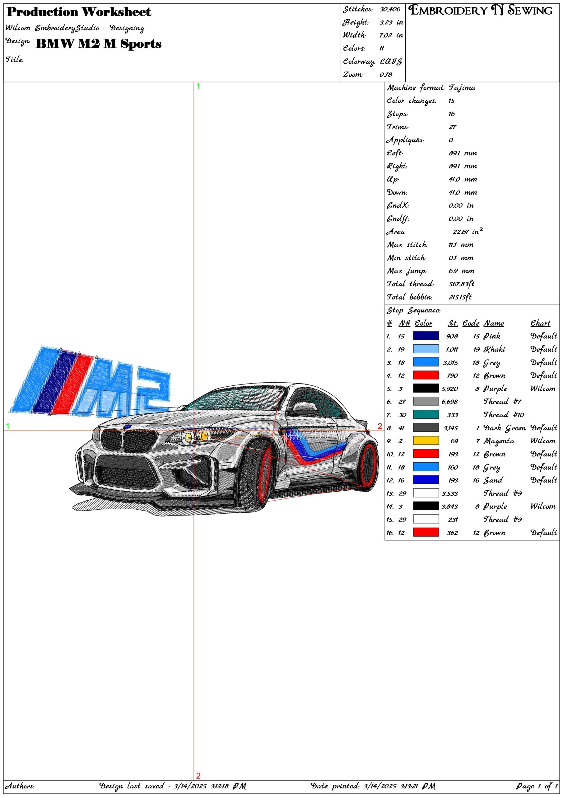 BMW M2 M Sports- Elegant embroidery design file - instant download — view 3