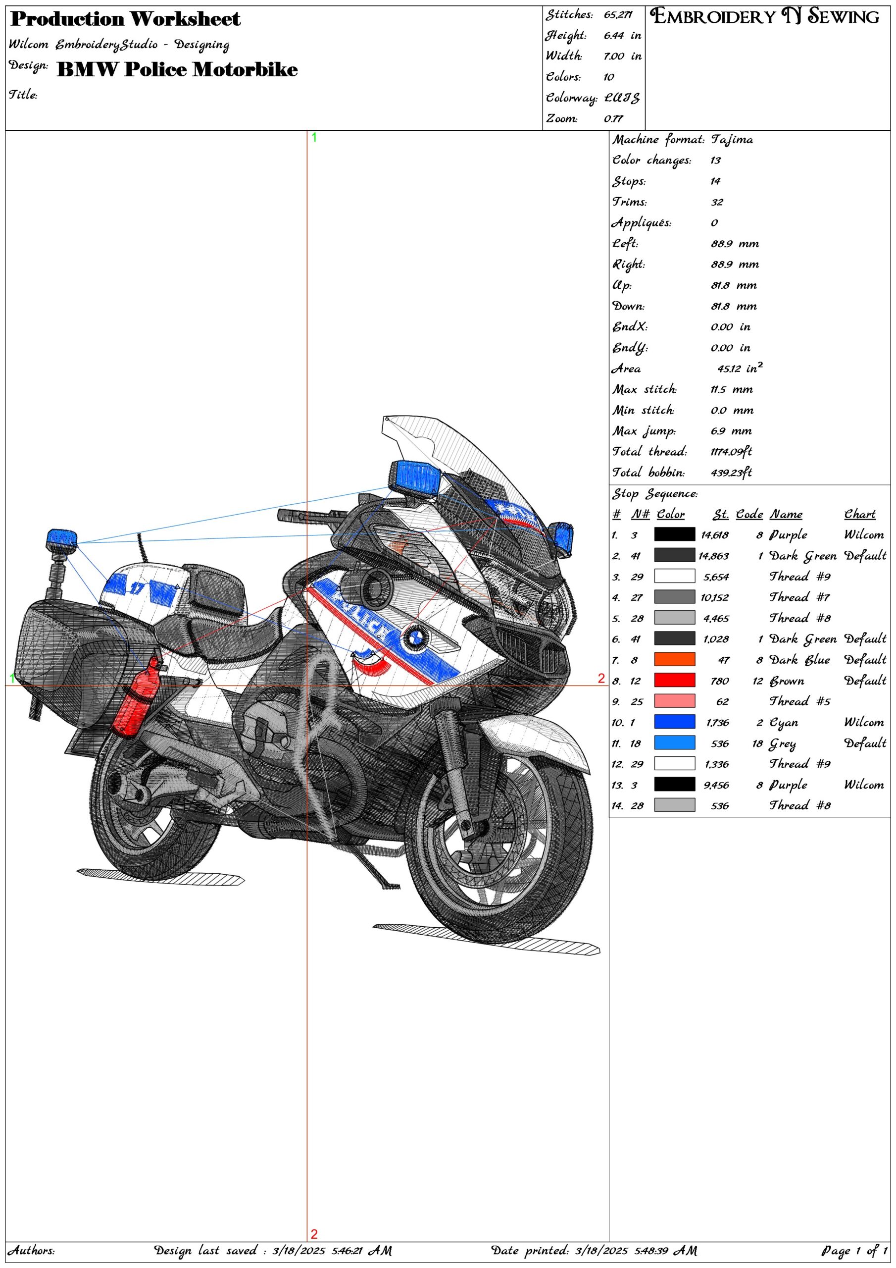 BMW Police Motorbike- Elegant embroidery design file - instant download — view 3