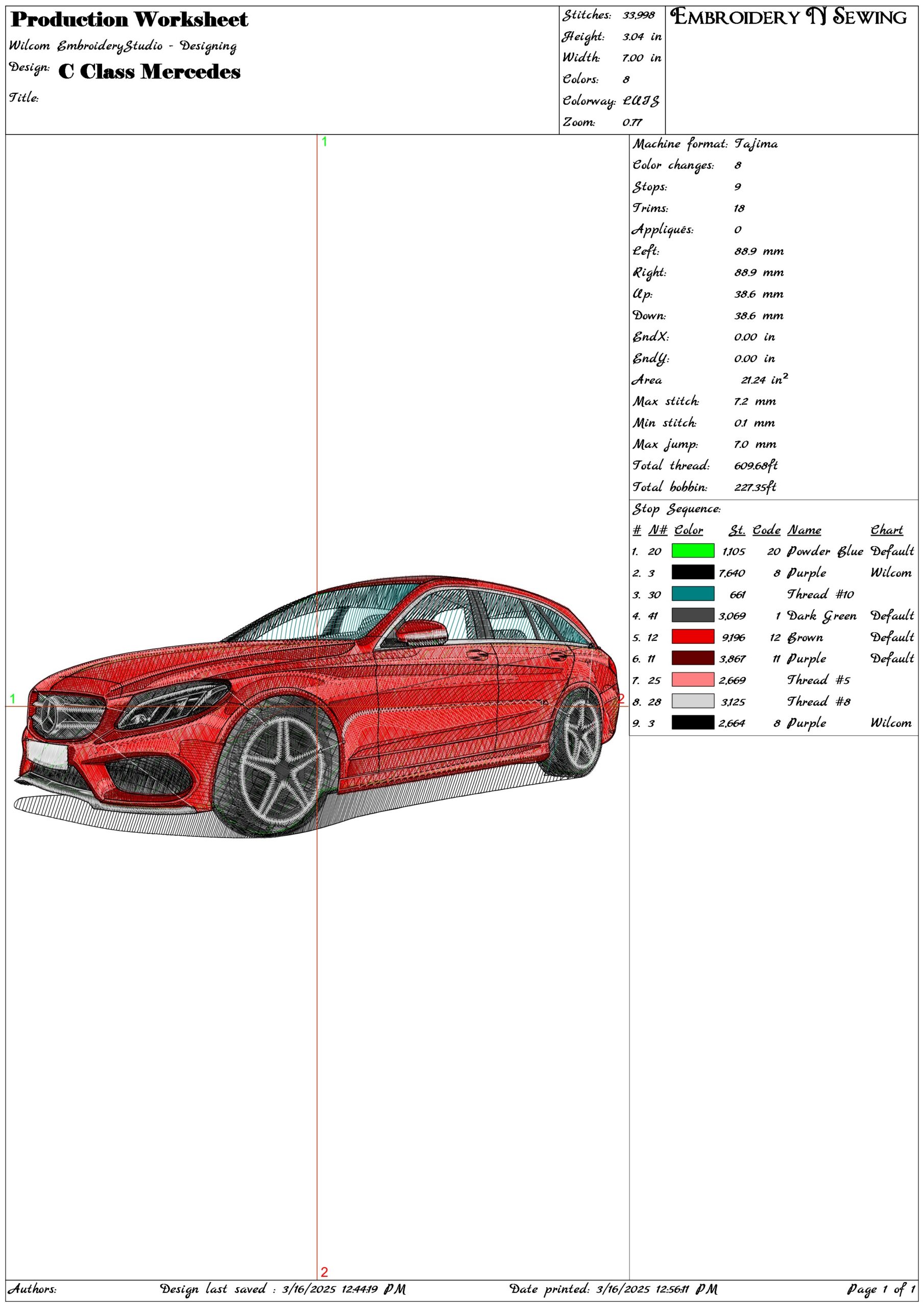 C Class Mercedes- Elegant embroidery design file - instant download — view 3