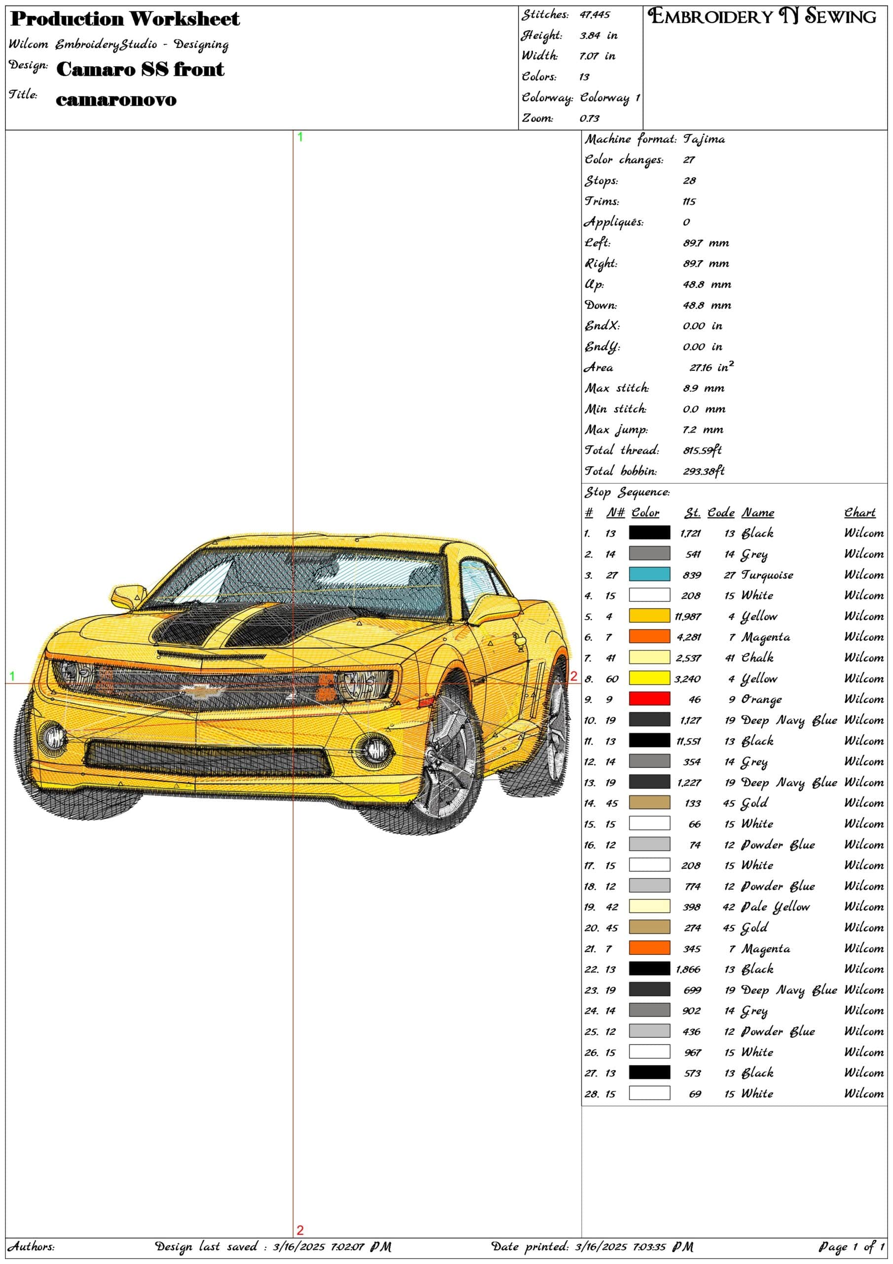 Camaro SS front- Elegant embroidery design file - instant download — view 3