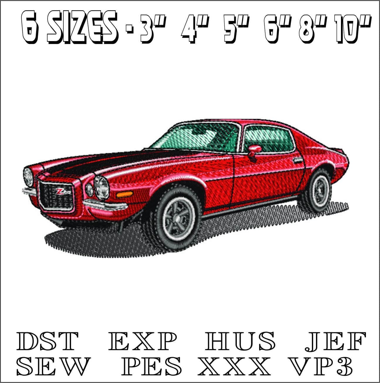 Camaro Z28 Red- Elegant embroidery design file - instant download — view 2