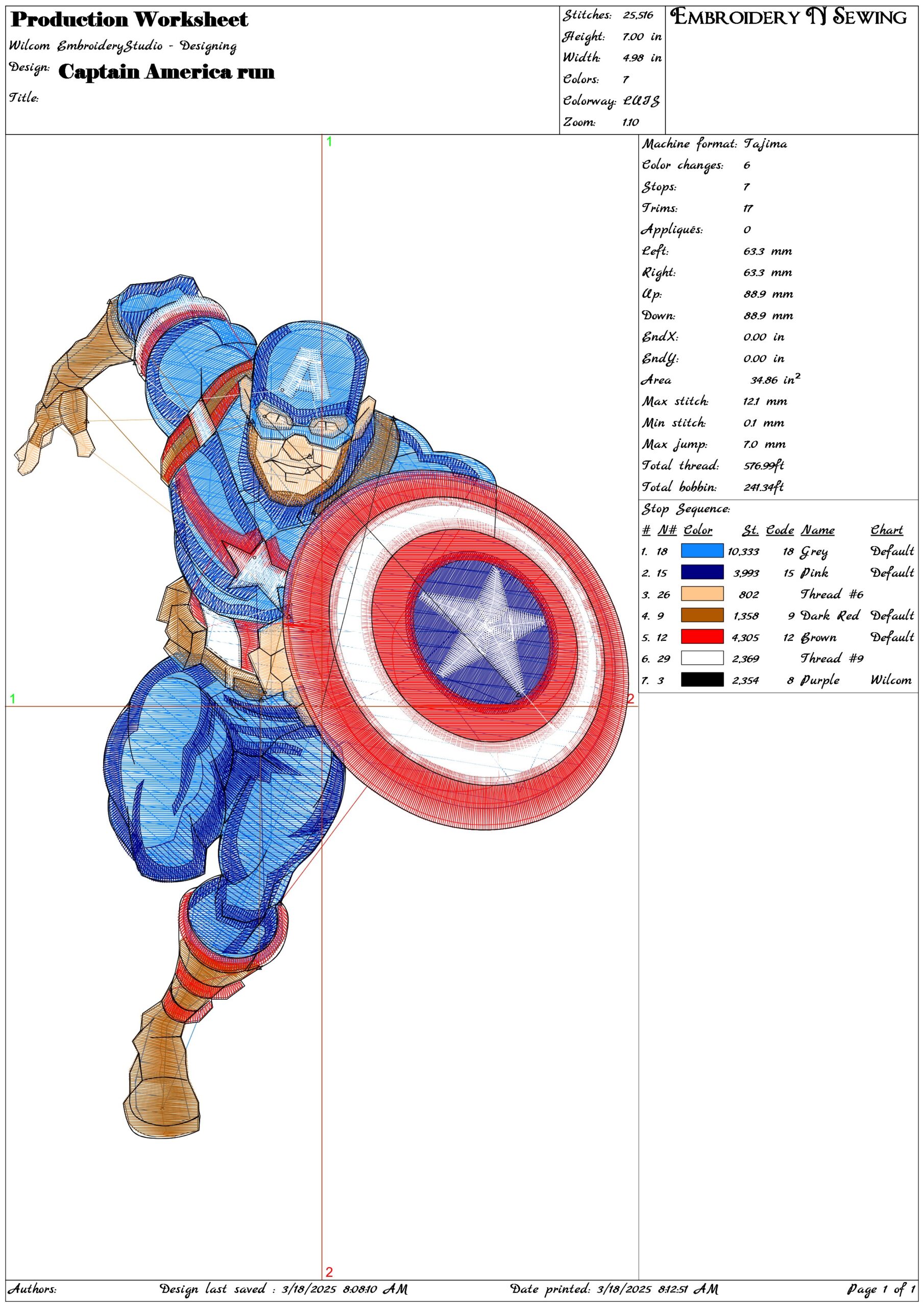 Captain America run- Elegant embroidery design file - instant download — view 3