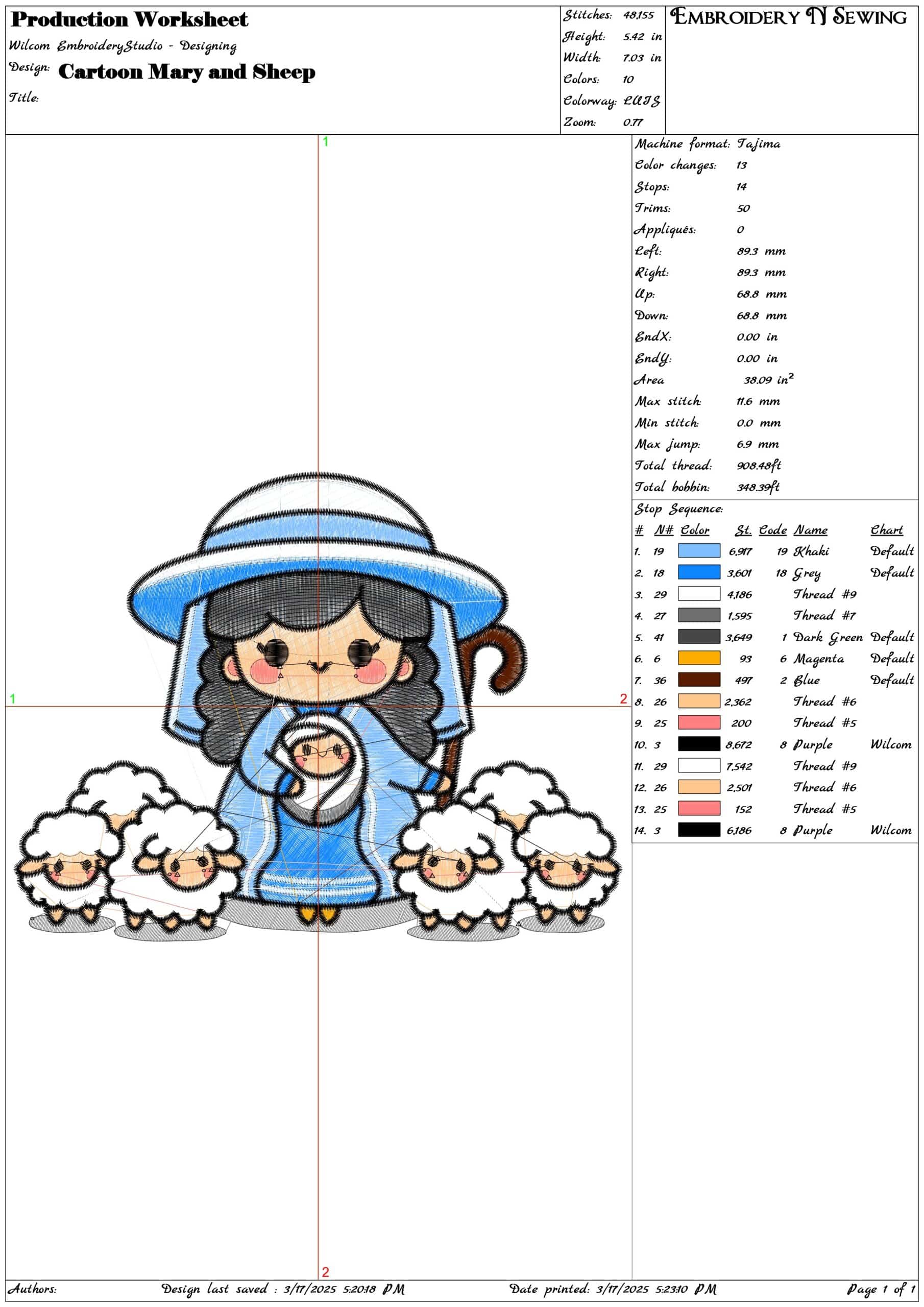 Cartoon Mary and Sheep- Elegant embroidery design file - instant download — view 3