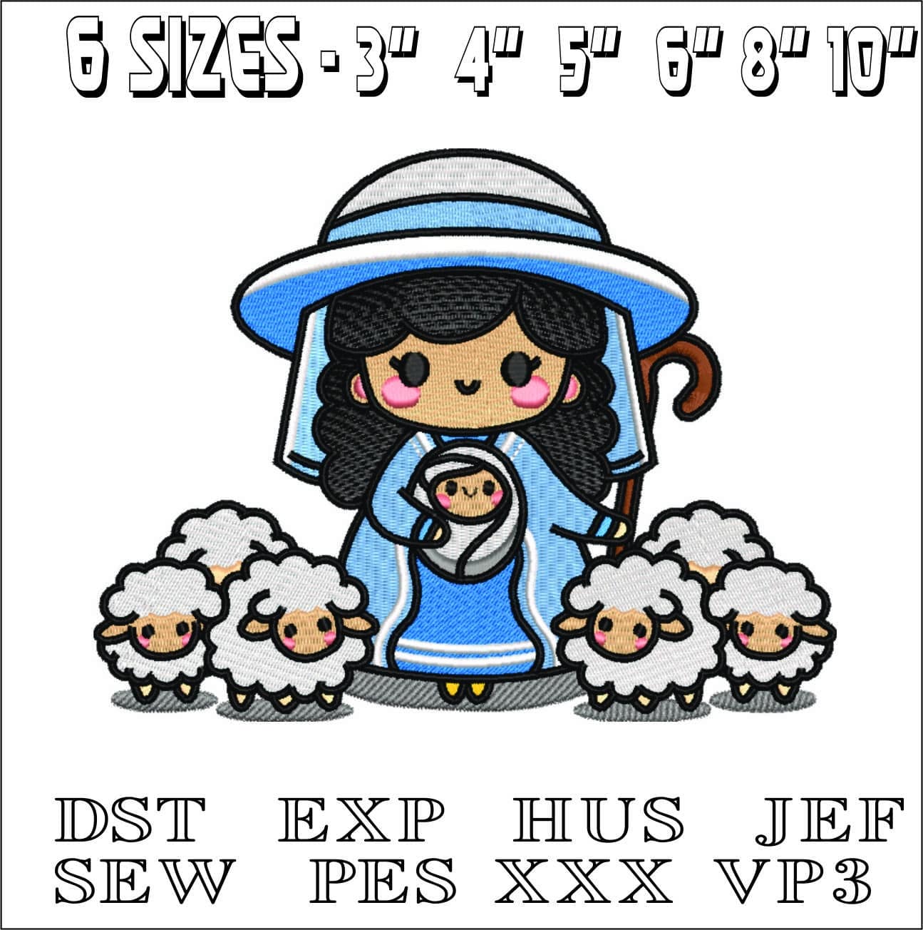 Cartoon Mary and Sheep- Elegant embroidery design file - instant download — view 2