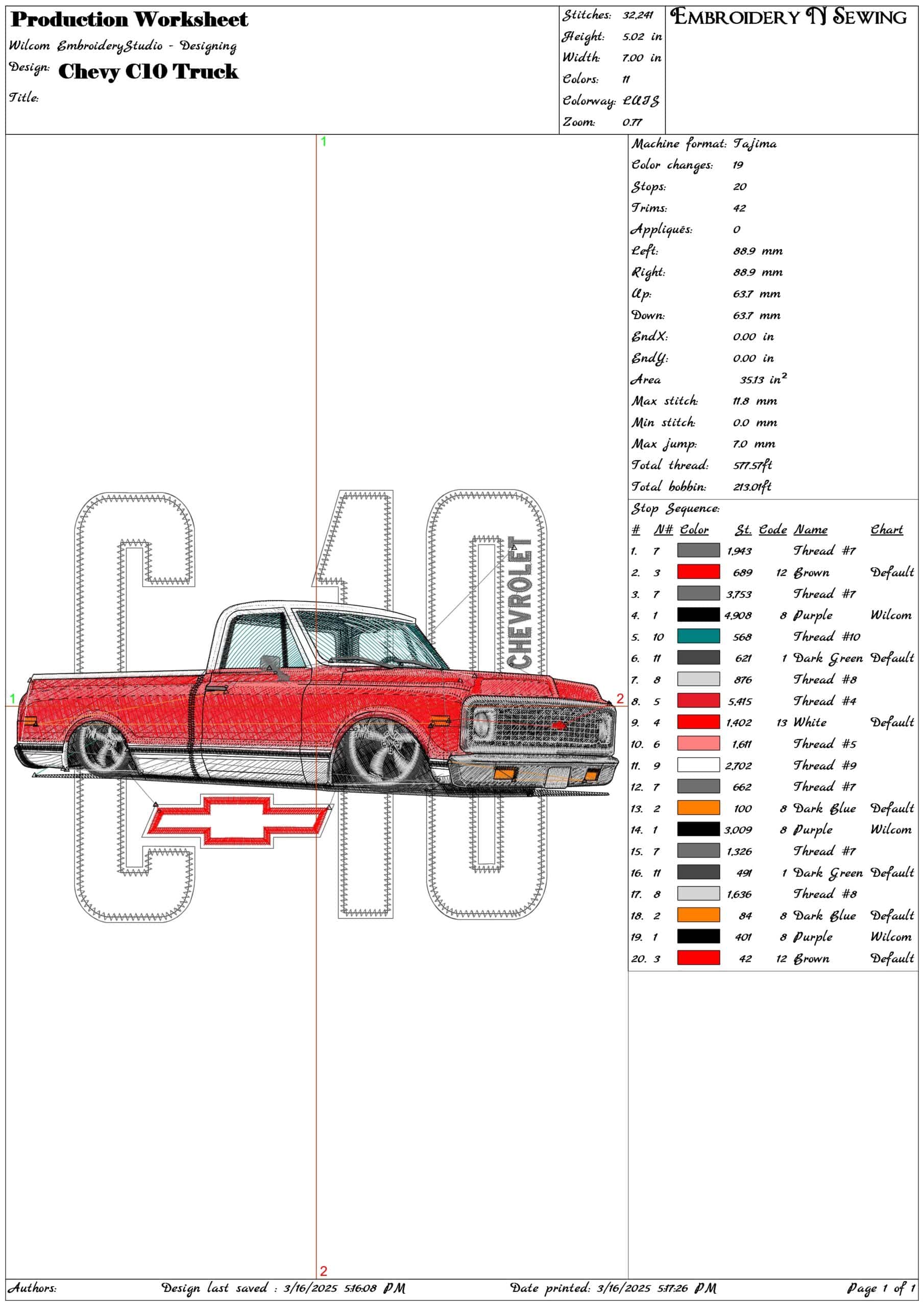Chevy C10 Truck- Elegant embroidery design file - instant download — view 3