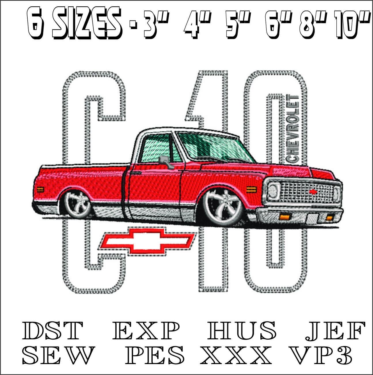 Chevy C10 Truck- Elegant embroidery design file - instant download — view 2