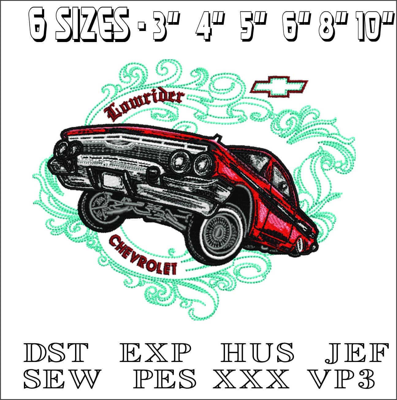 Chevy Low Rider car- Elegant embroidery design file - instant download — view 2