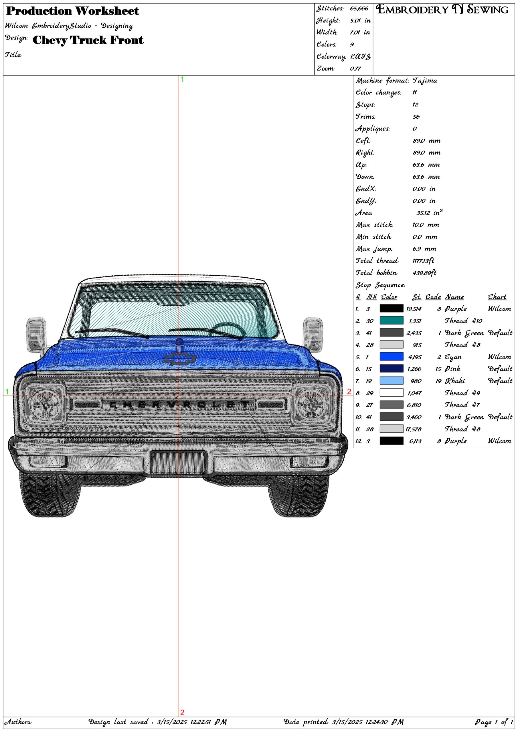 Chevy Truck Front- Elegant embroidery design file - instant download — view 3