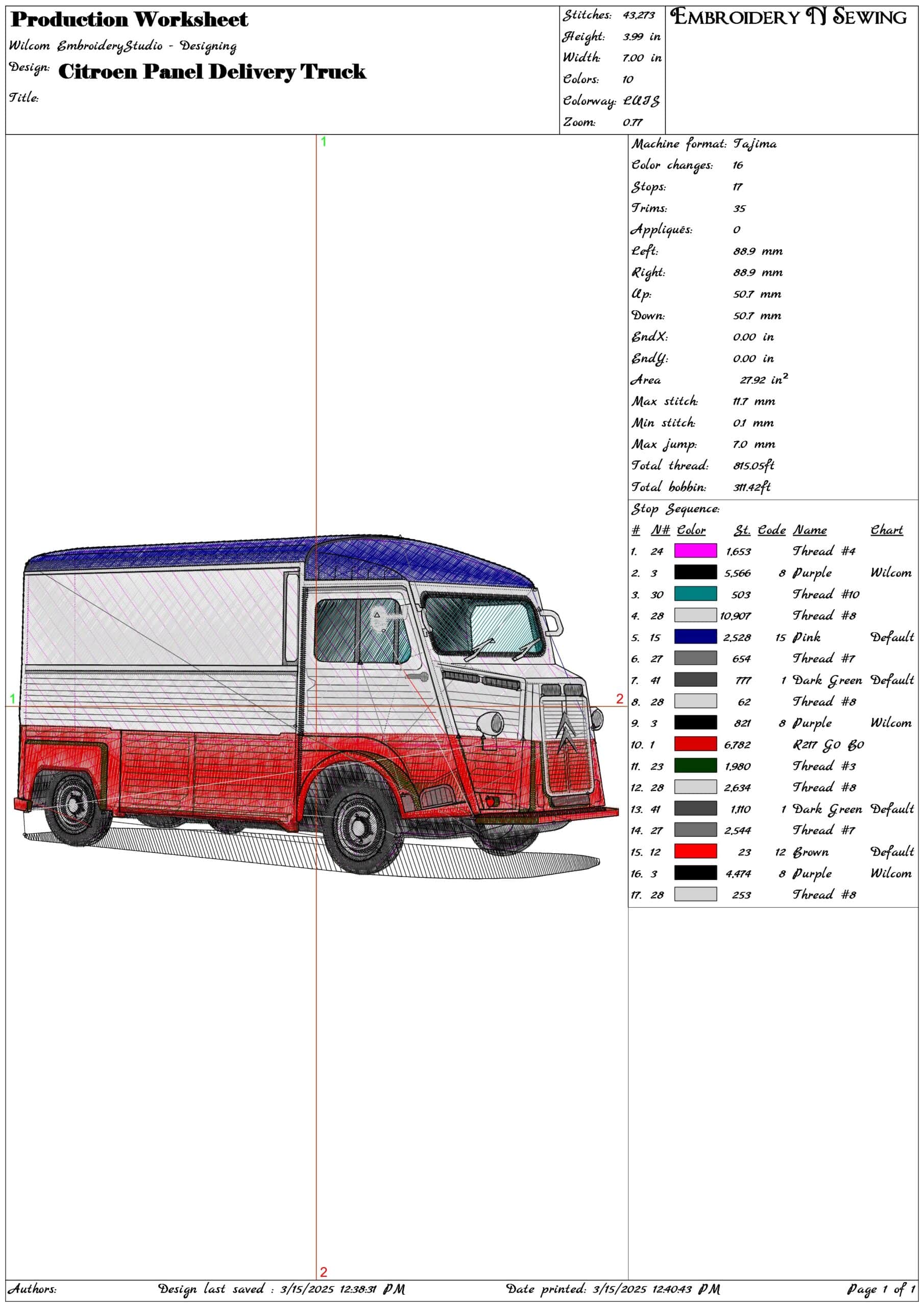 Citroen Panel Delivery Truck- Elegant embroidery design file - instant download — view 3