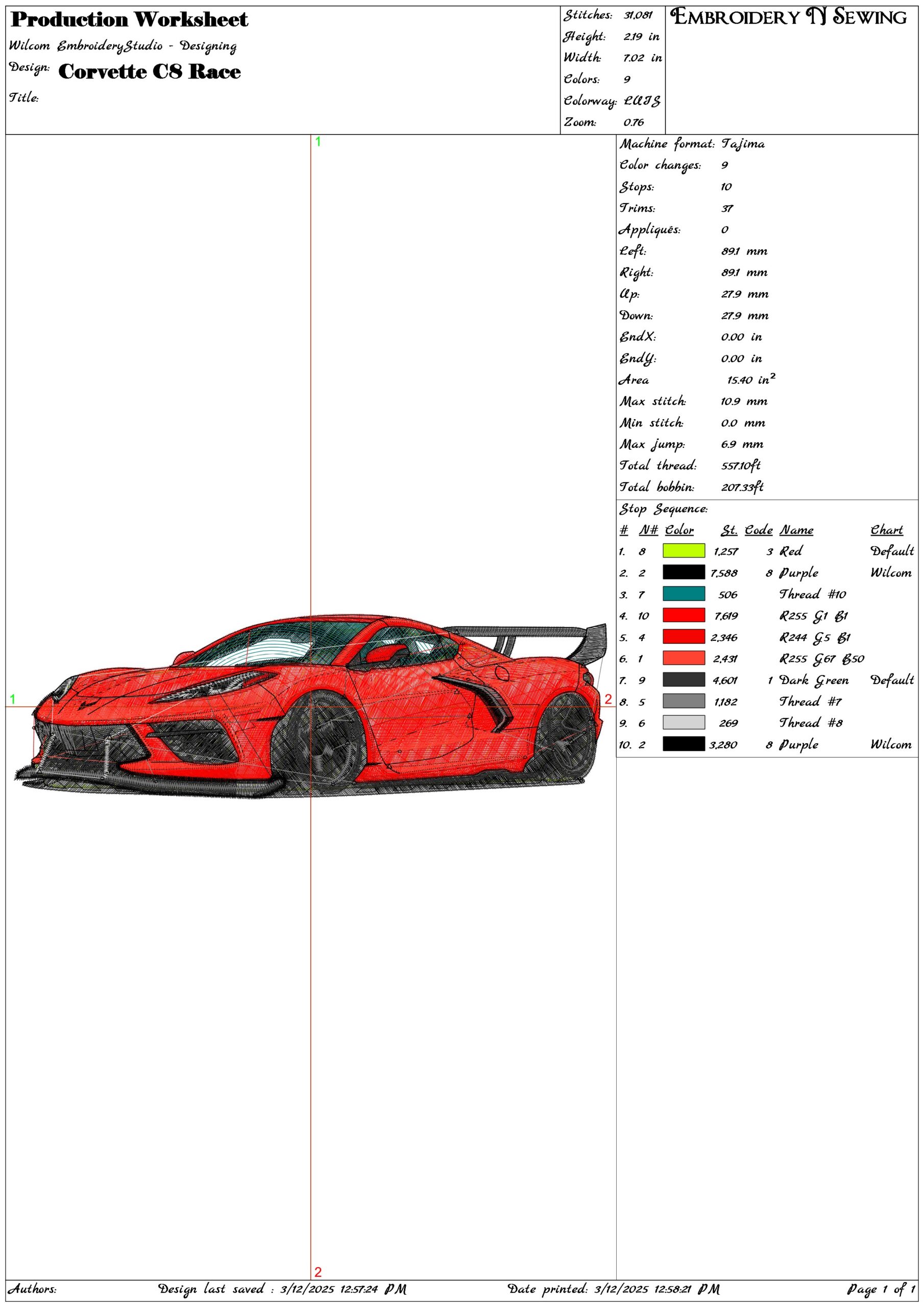 Corvette C8 Race- Elegant embroidery design file - instant download — view 3