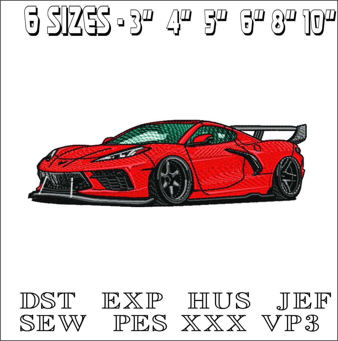 Corvette C8 Race- Elegant embroidery design file - instant download — view 2