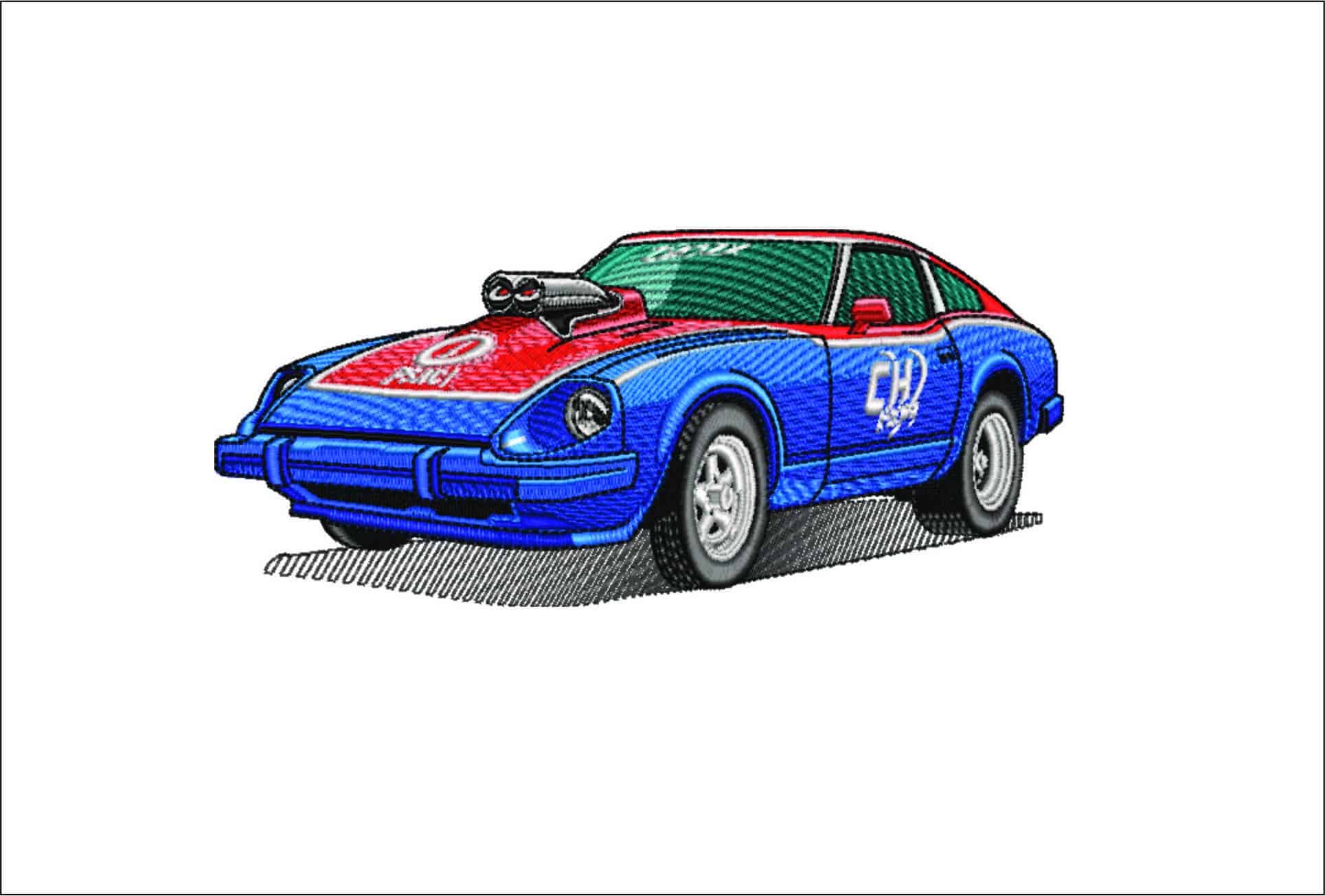 Datsun 240z drag car- Elegant embroidery design file - instant download