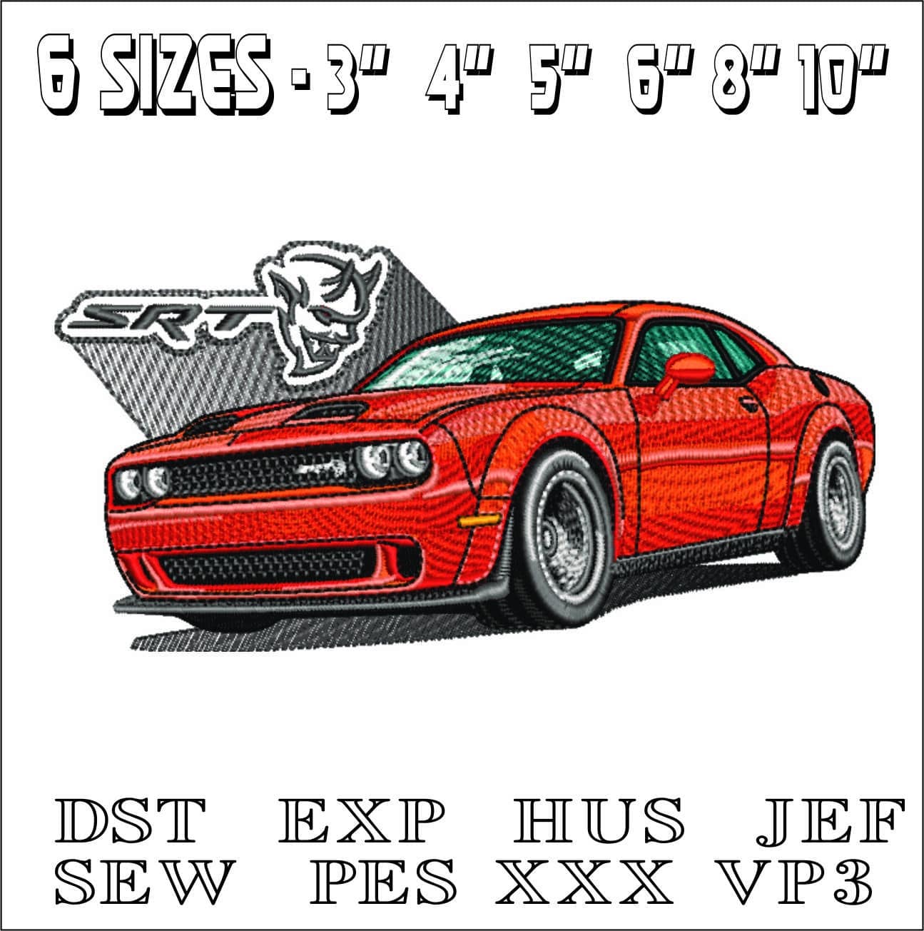 Dodge Challenger Demon SRT- Elegant embroidery design file - instant download — view 2