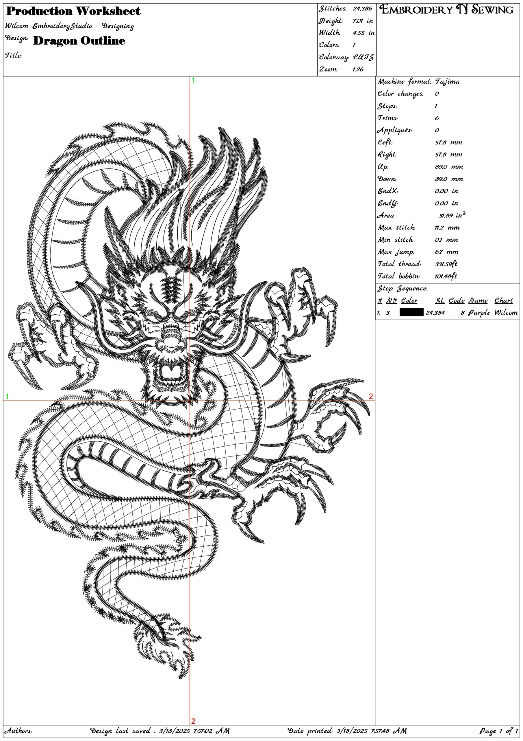 Dragon Outline- Elegant embroidery design file - instant download — view 3