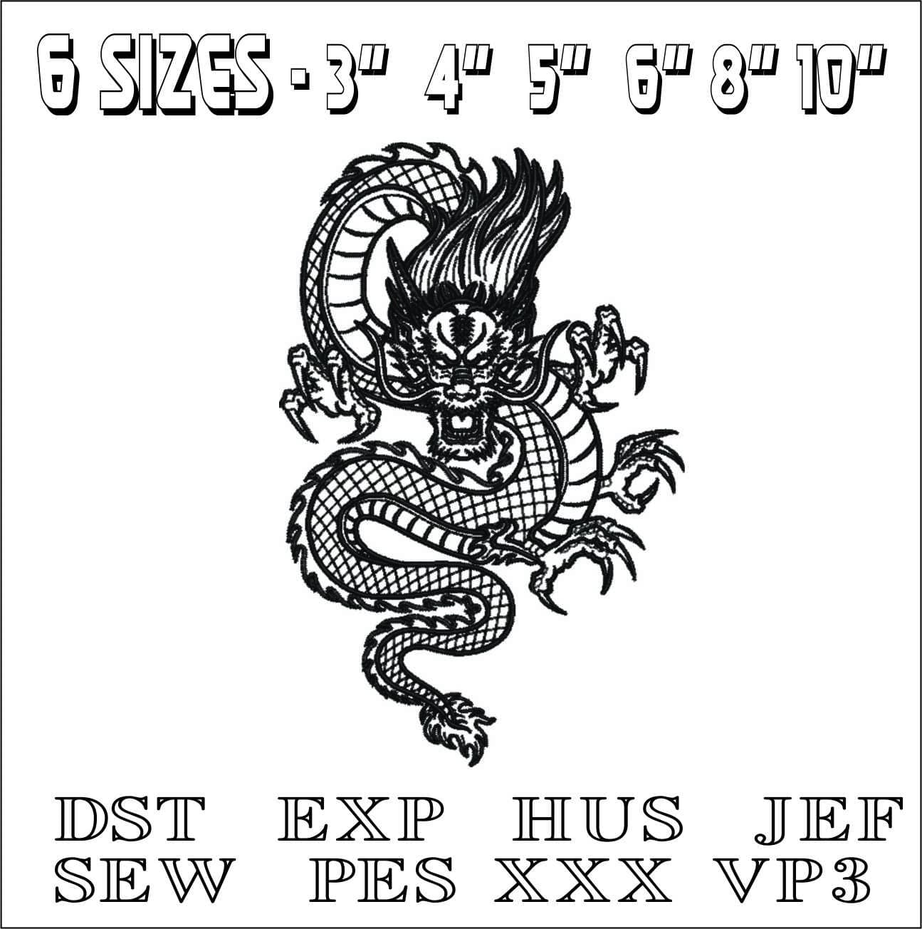 Dragon Outline- Elegant embroidery design file - instant download — view 2