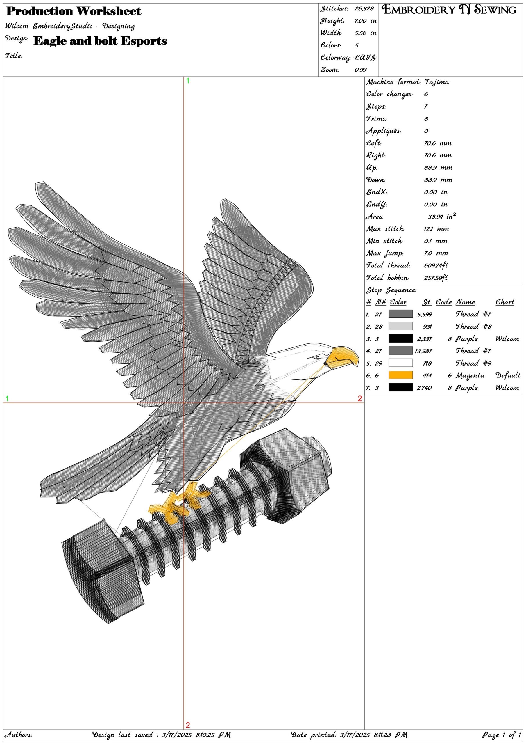 Eagle and bolt Esports- Elegant embroidery design file - instant download — view 3