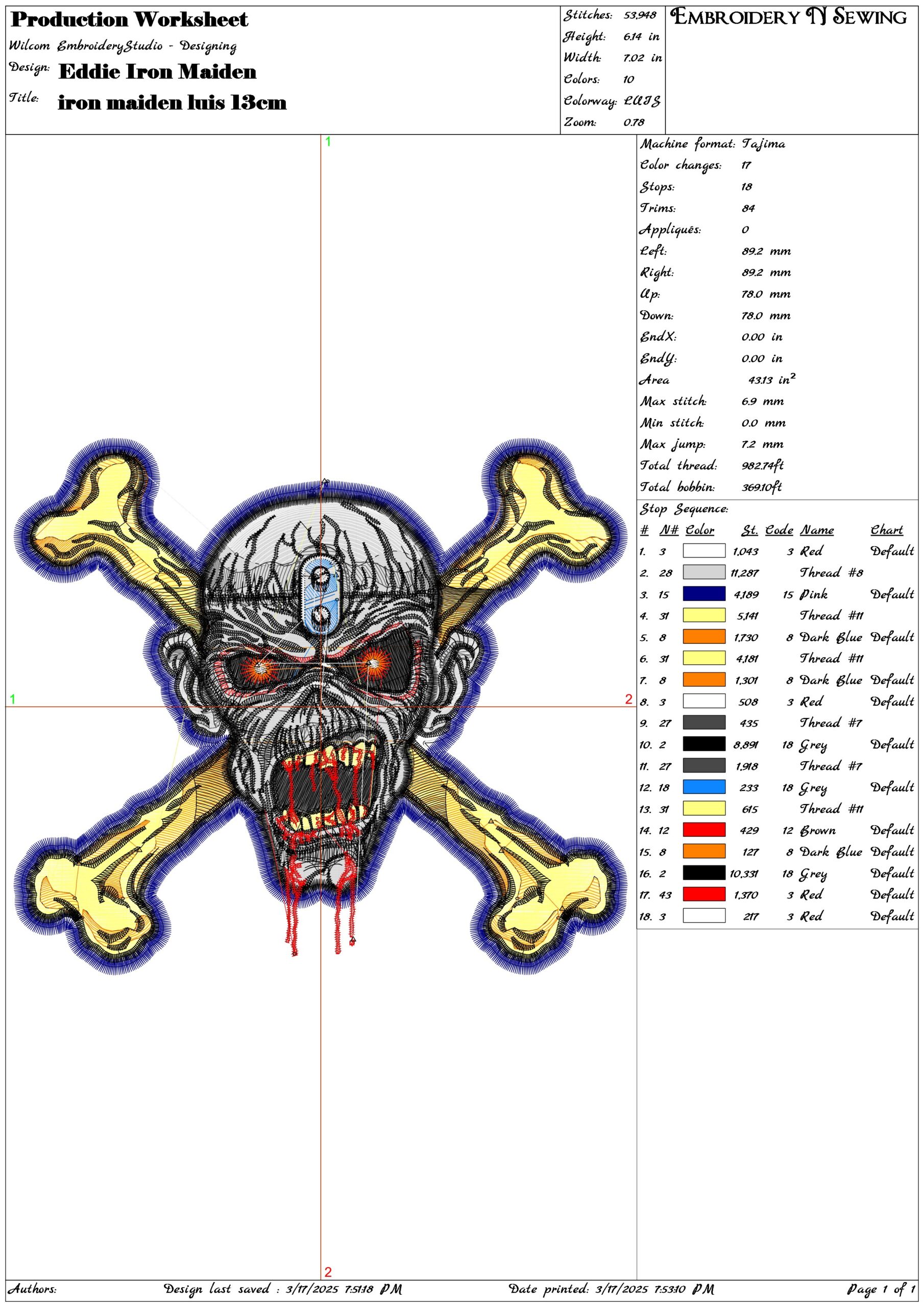 Eddie Iron Maiden- Elegant embroidery design file - instant download — view 3