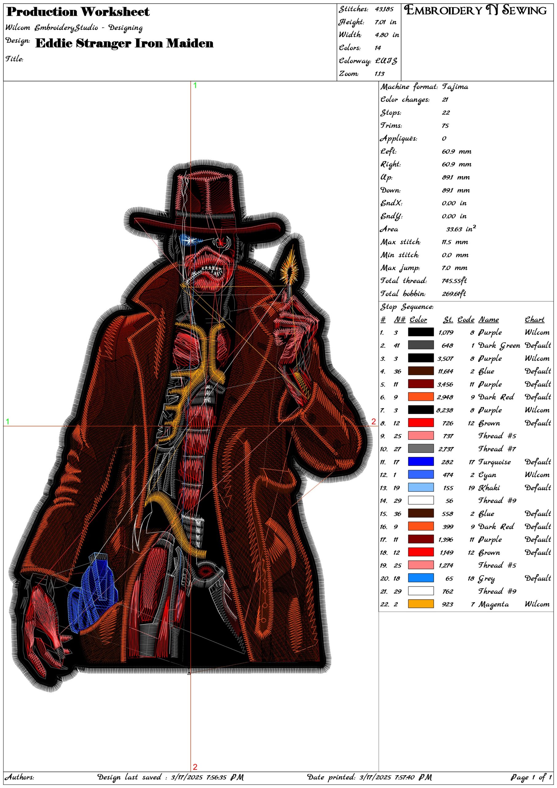 Eddie Stranger Iron Maiden- Elegant embroidery design file - instant download — view 3
