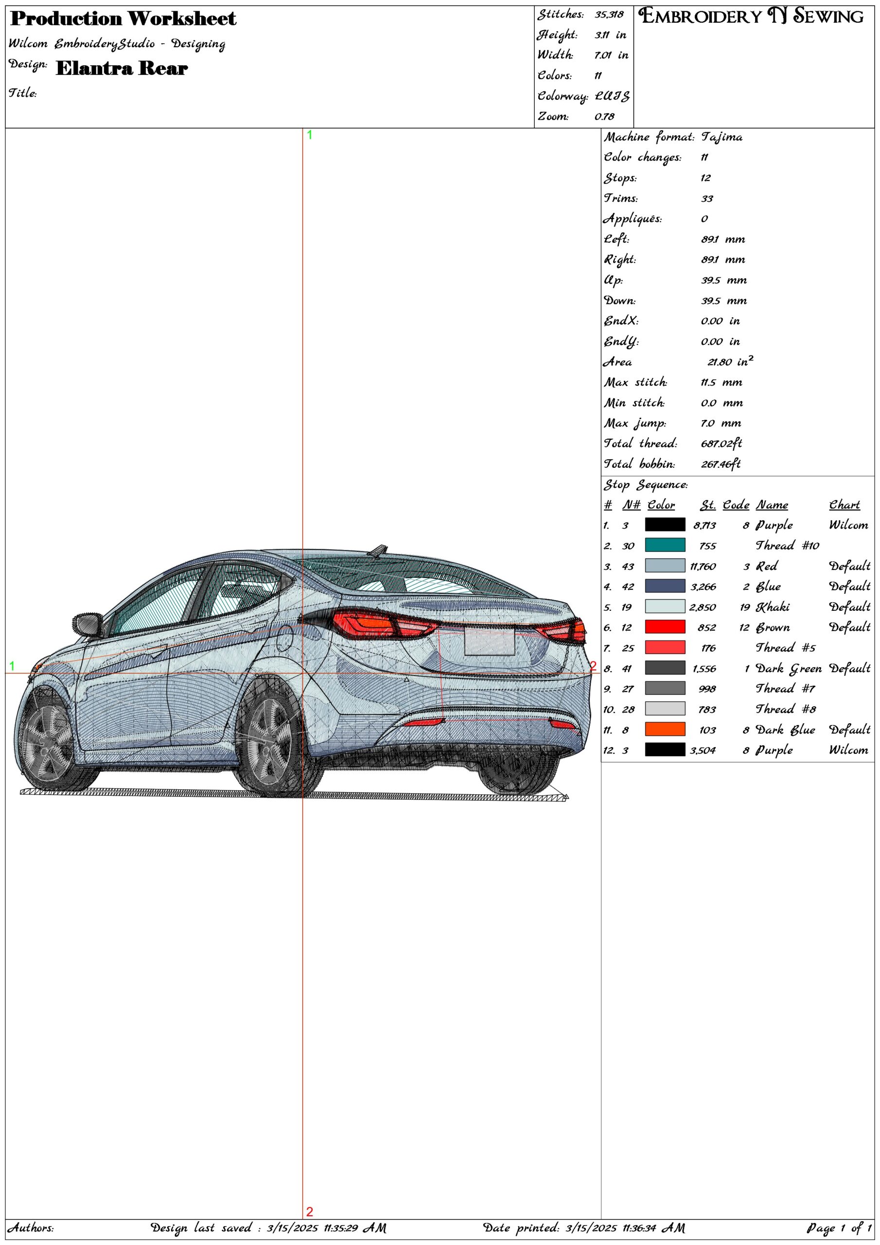 Elantra Rear- Elegant embroidery design file - instant download — view 3