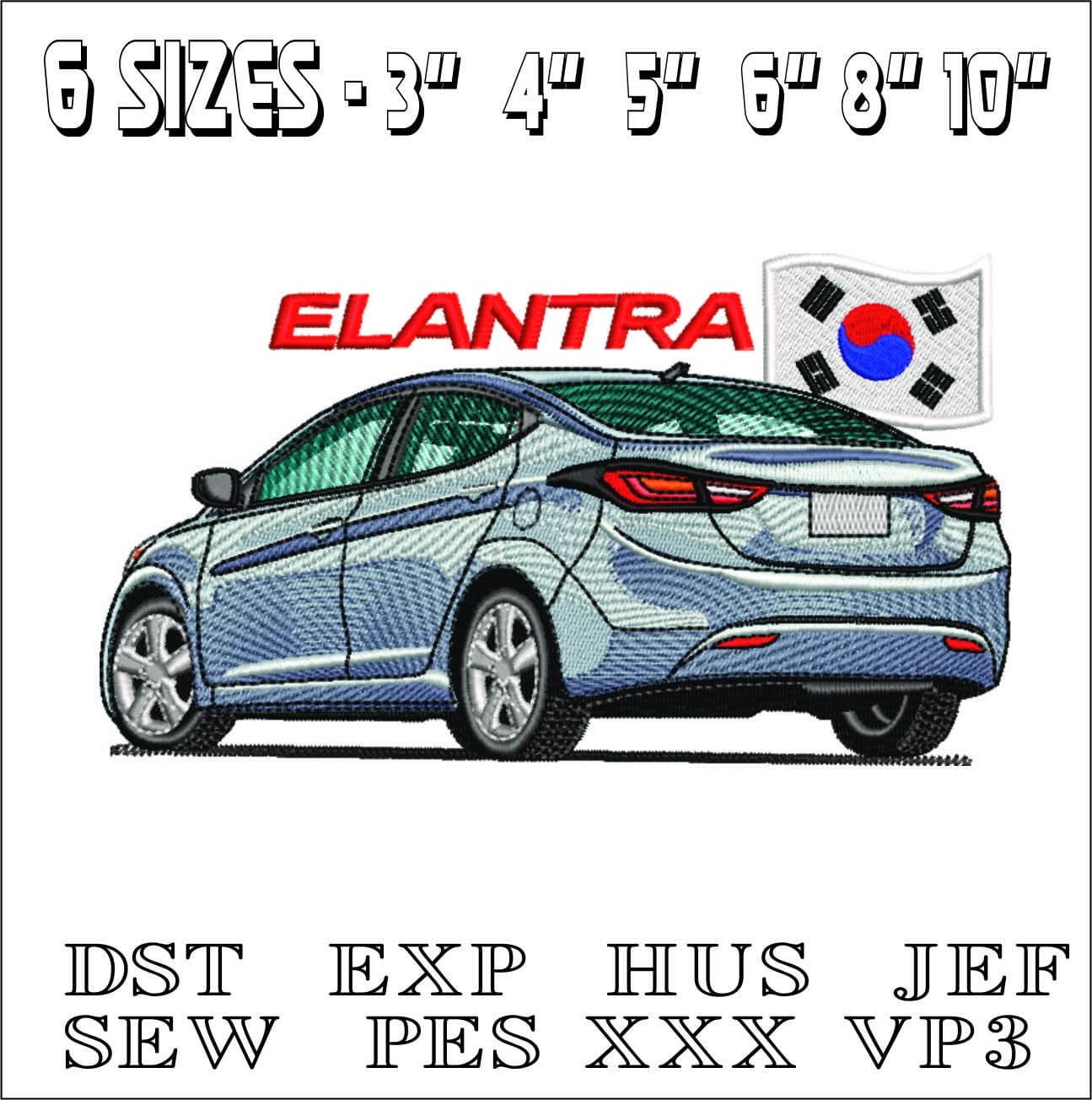 Elantra Rear Korea Flag- Elegant embroidery design file - instant download — view 2