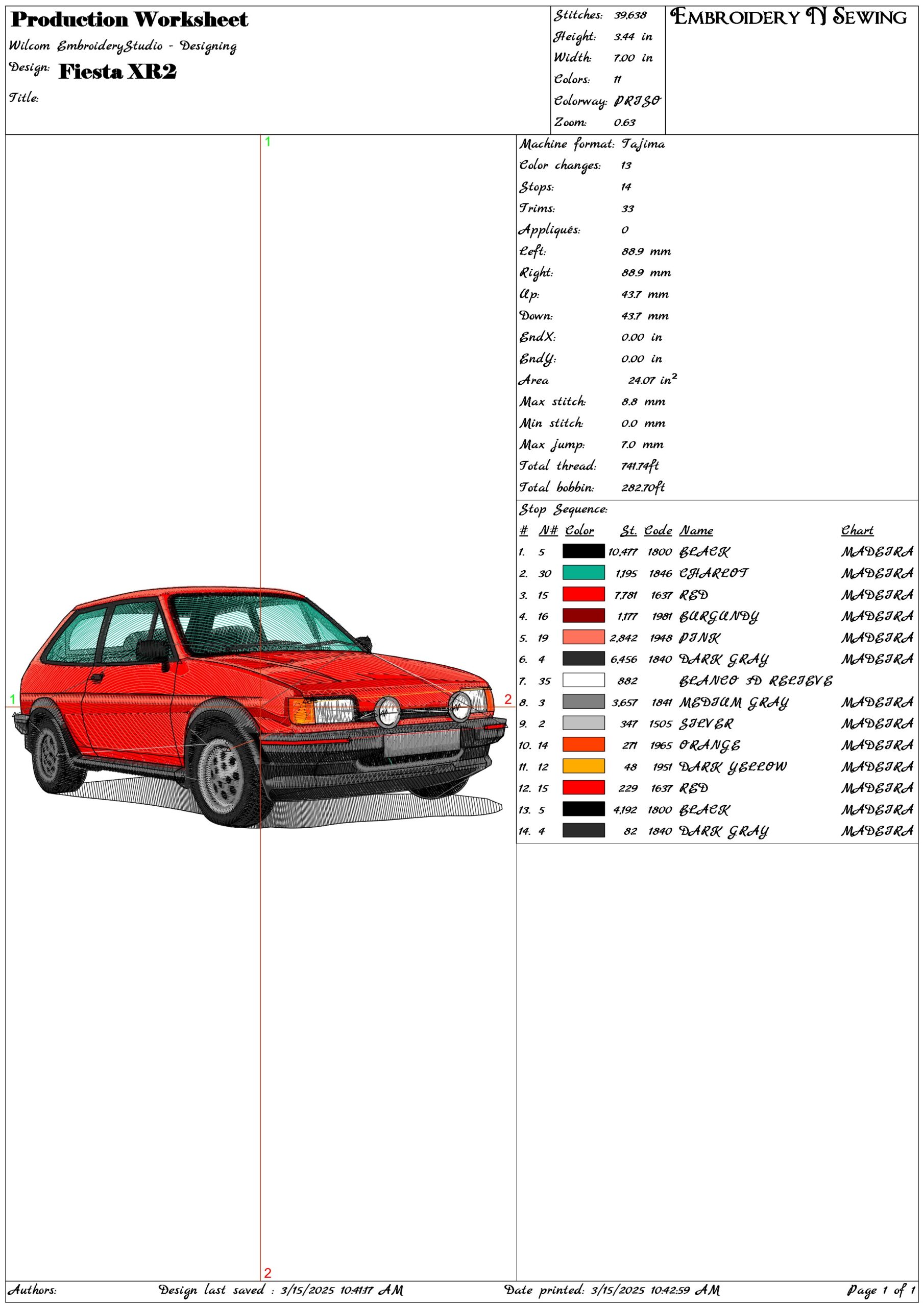 Fiesta XR2- Elegant embroidery design file - instant download — view 3
